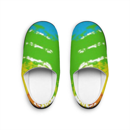 Colorful Abstract Indoor Slippers — Green Blue Tie-Dye Comfort