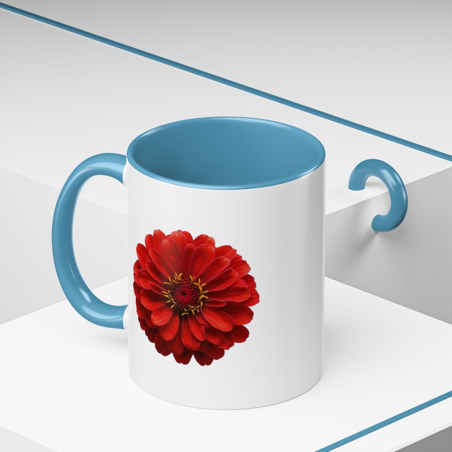 Red Zinnia Accent Coffee Mug — Floral Ceramic Tea Cup (11/15 oz)