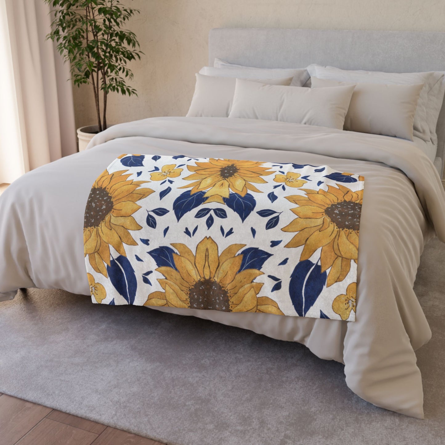 Sunflower Pattern Soft Polyester Blanket — Yellow Floral Throw for Living Room, Bedroom & Gift