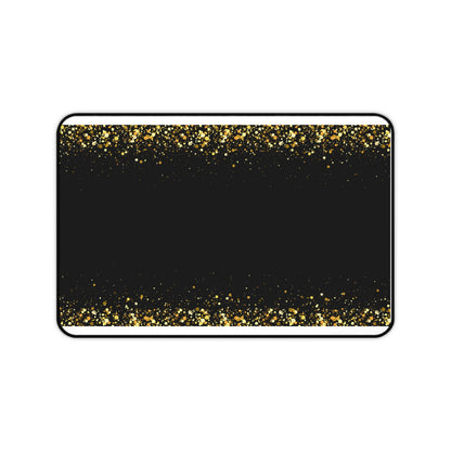 Gold Glitter Edge Desk Mat — Black Glamorous Mousepad for Office & Home