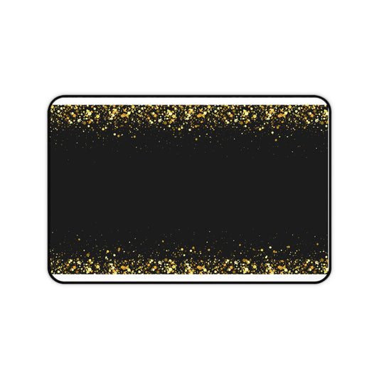 Gold Glitter Edge Desk Mat — Black Glamorous Mousepad for Office & Home