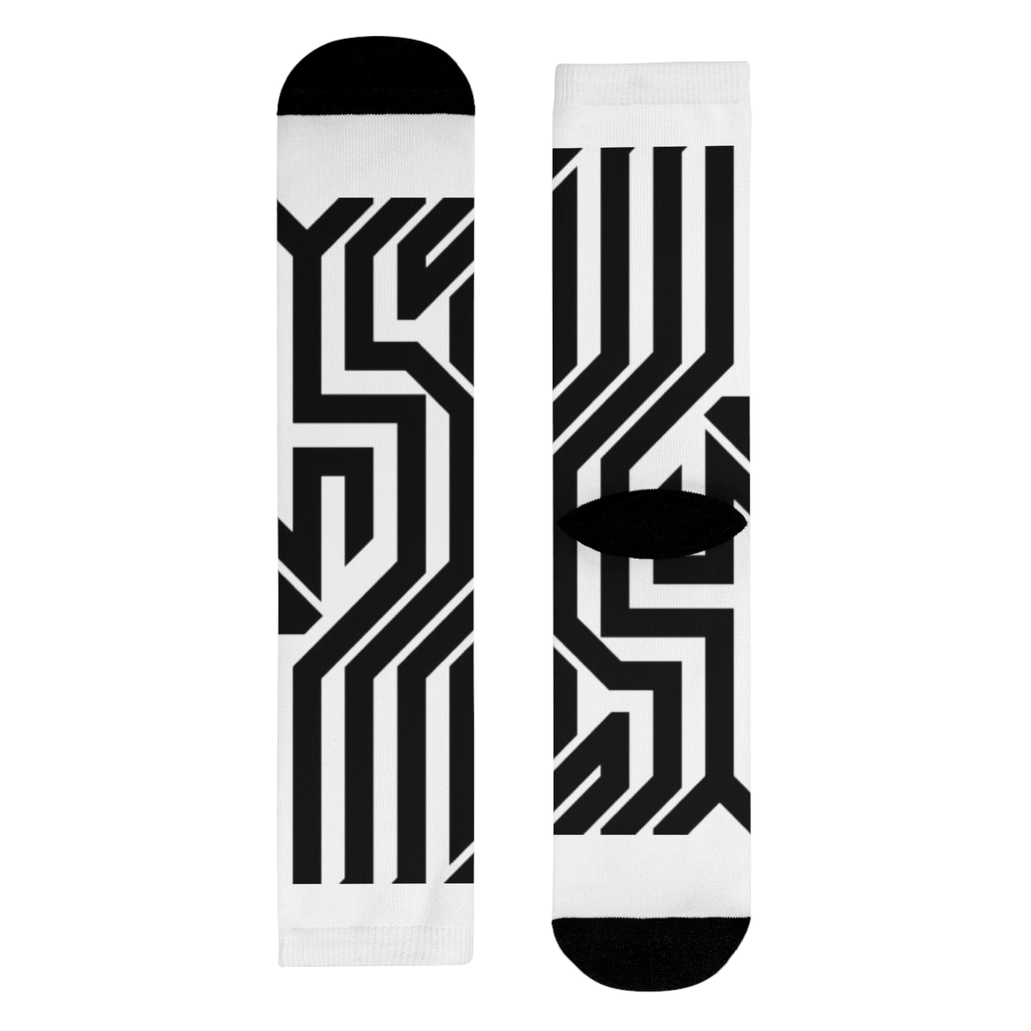 Geometric Maze Crew Socks — Black & White Sublimation Pattern - Image 9