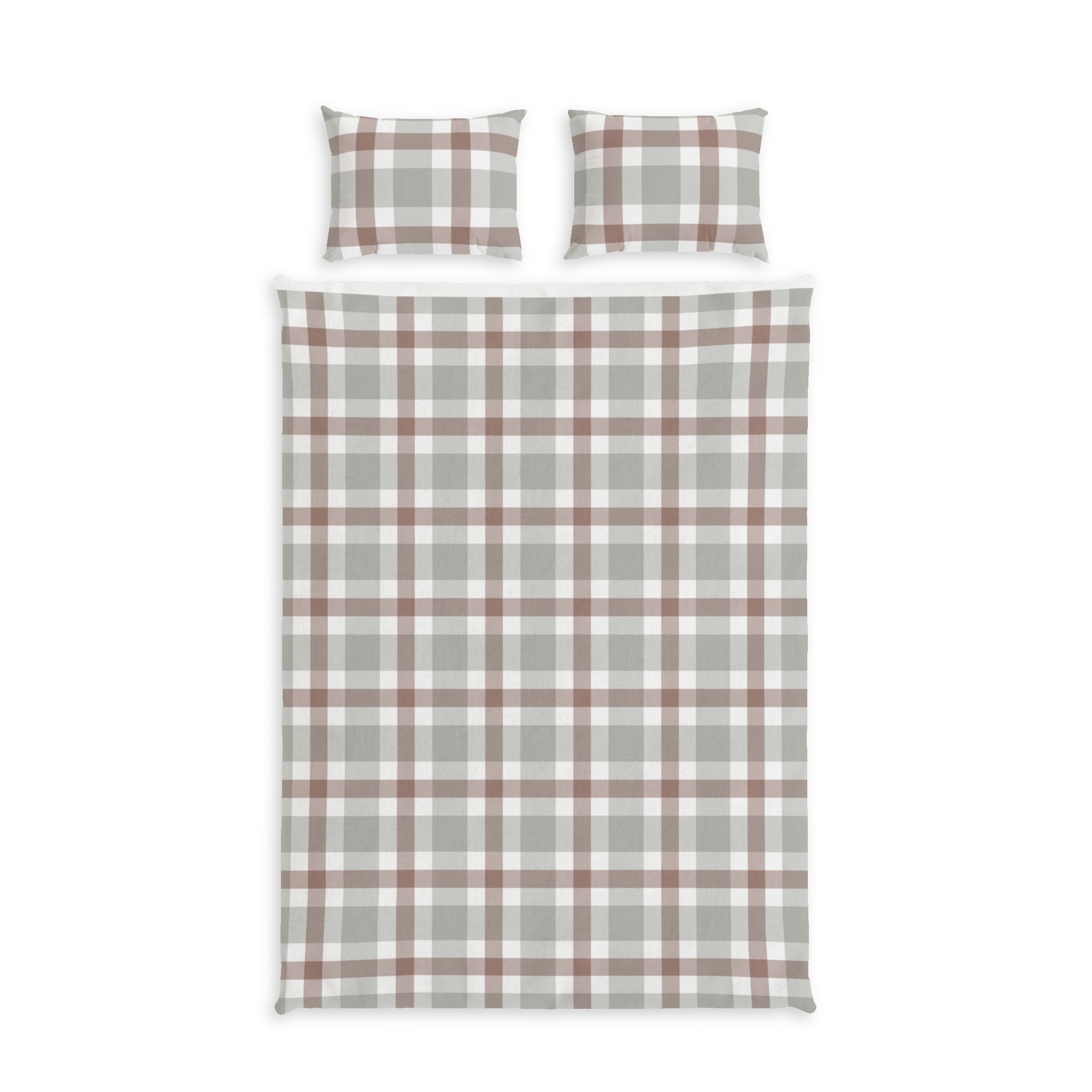 Plaid Cotton Bed Set – Neutral Taupe & Sage Check Duvet Cover