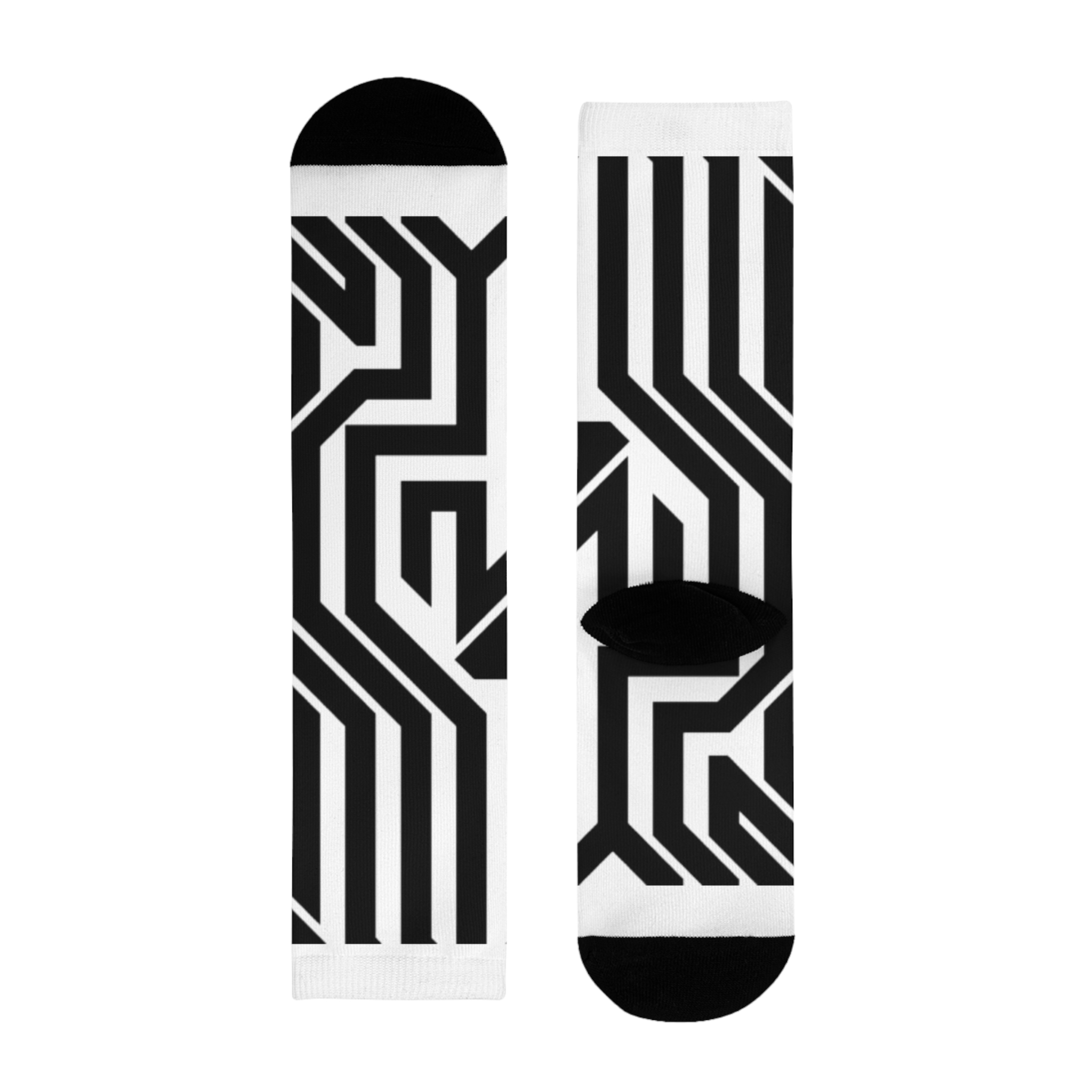 Geometric Maze Crew Socks — Black & White Sublimation Pattern - Image 6