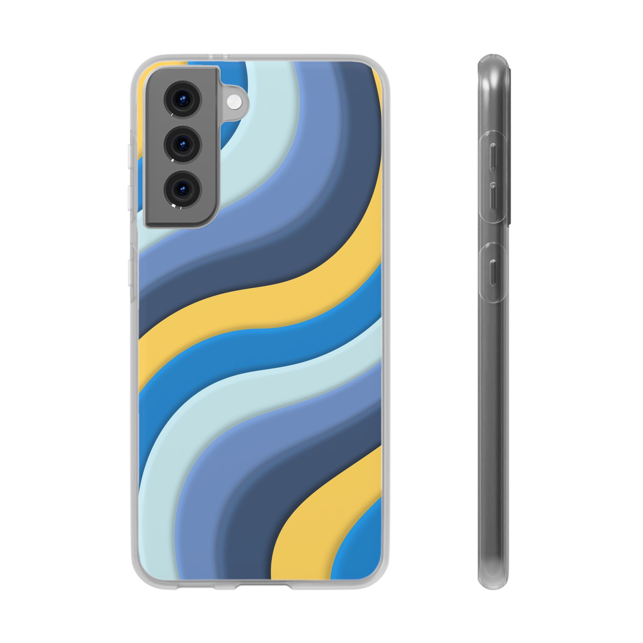 Retro Blue & Yellow Abstract Flexi Case— Wave Pattern Phone Case - Image 10