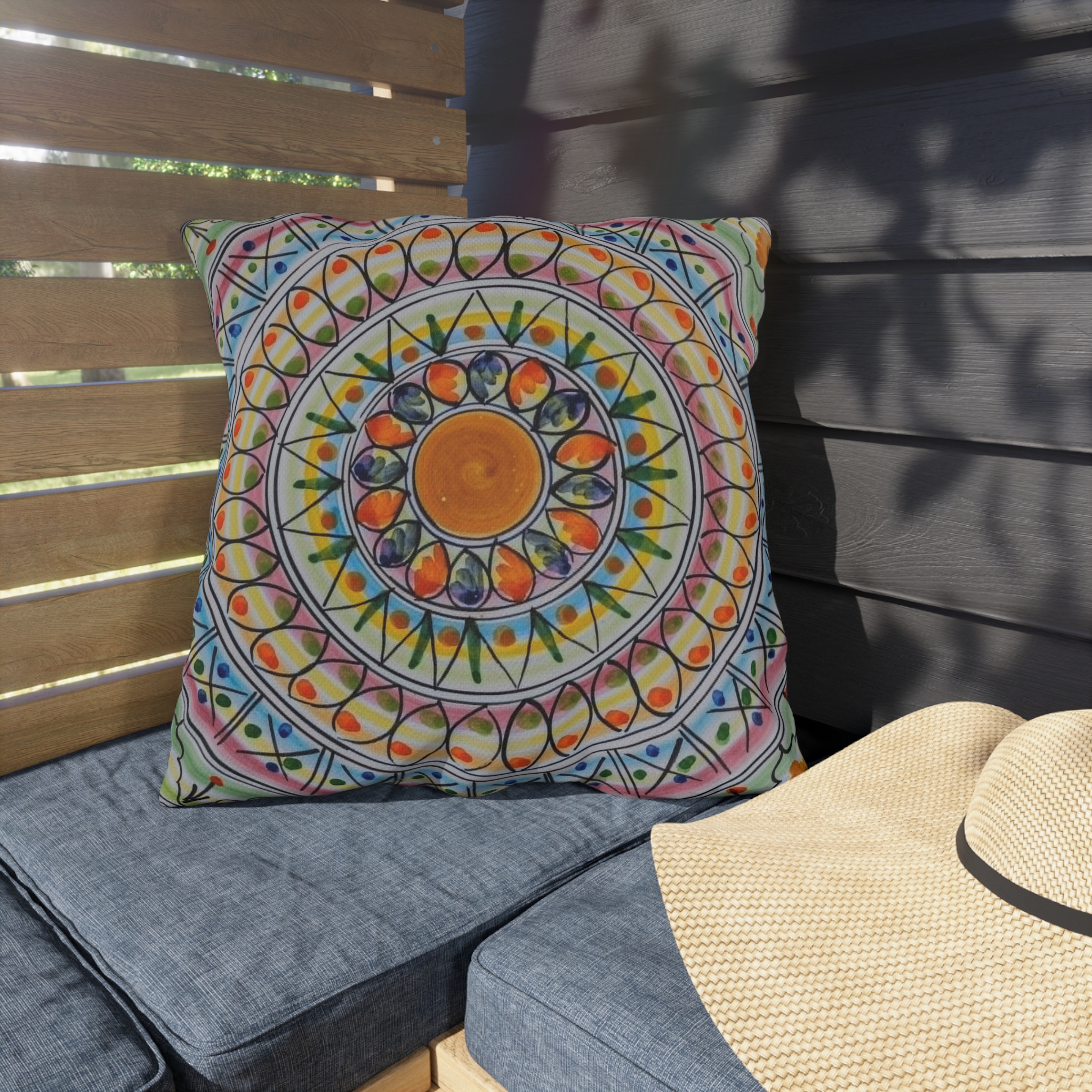 Boho Mandala Outdoor Pillow - Colorful Floral Sunburst Patio Cushion - Image 15