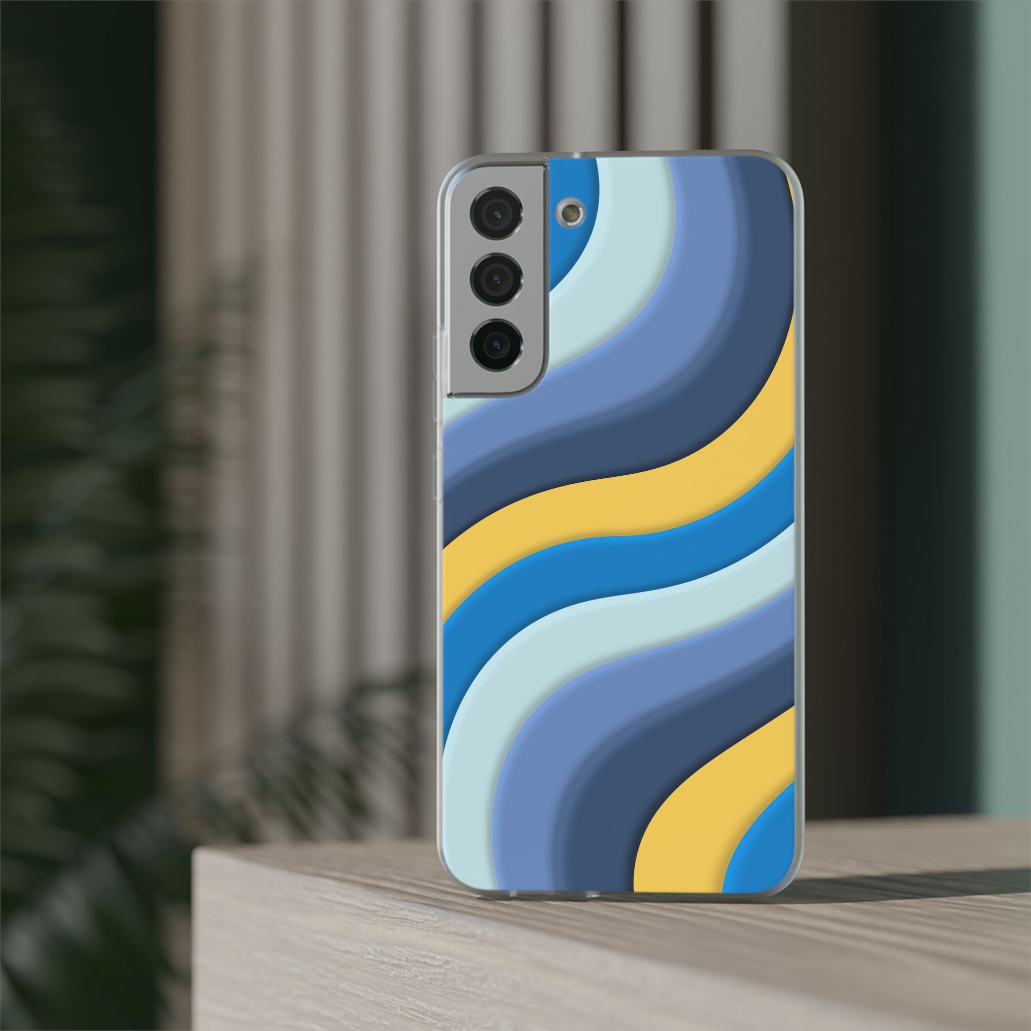 Retro Blue & Yellow Abstract Flexi Case— Wave Pattern Phone Case - Image 39