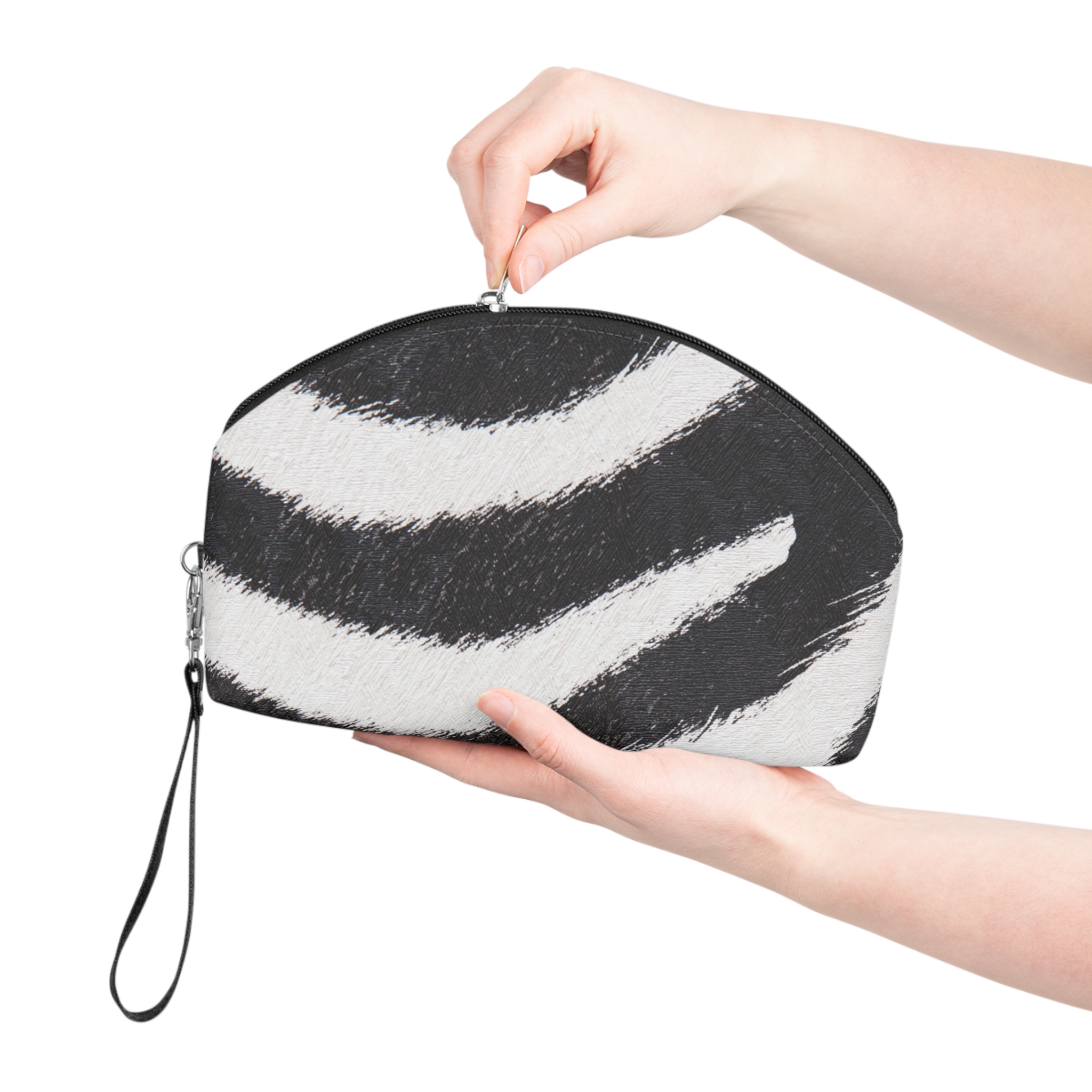 Zebra Print Makeup Bag — Black & White Cosmetic Pouch with Wrist Strap - Image 3