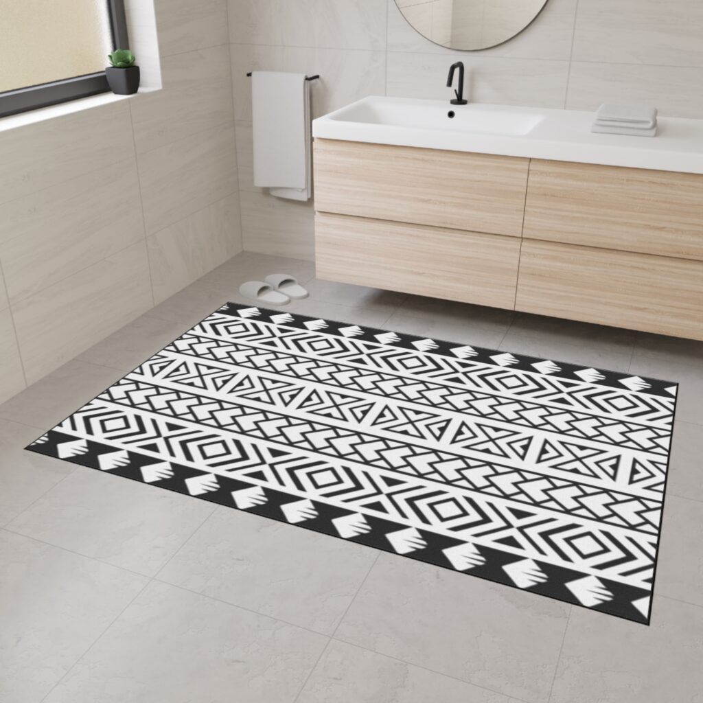 Aztec Black & White Floor Mat — Heavy-Duty Tribal Entry Rug