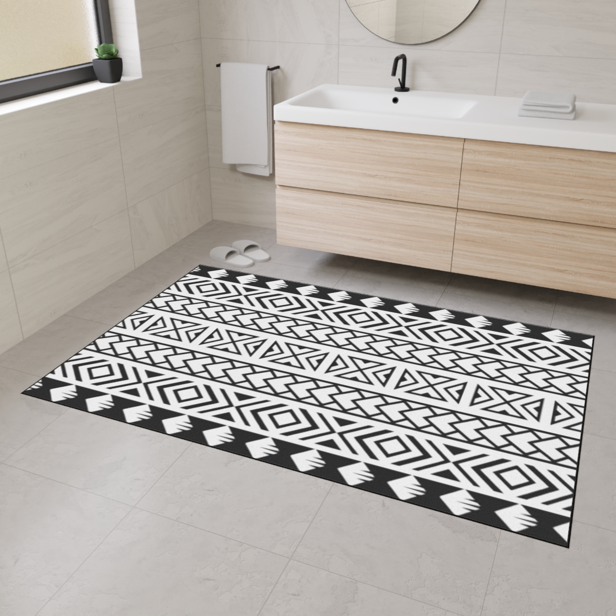 Aztec Black & White Floor Mat — Heavy-Duty Tribal Entry Rug
