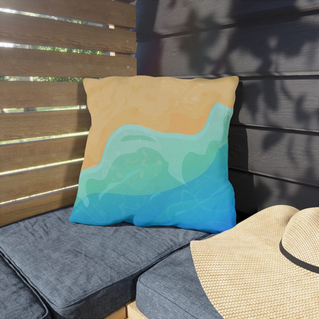 Coastal Wave Outdoor Pillow — Beach Sand & Ocean Accent Cushion