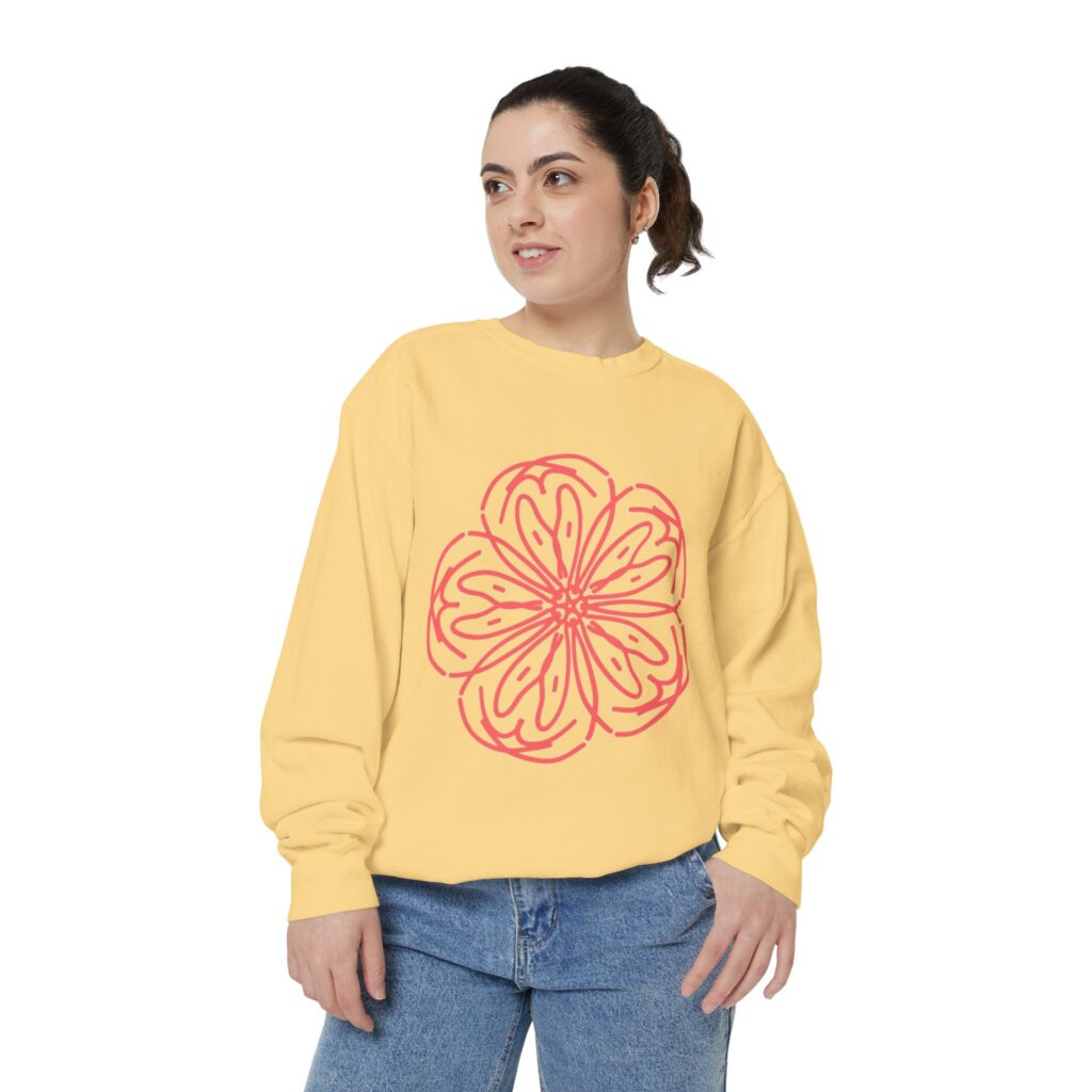 Floral Sketch Sweatshirt — Red Hand-Drawn Blossom Crewneck
