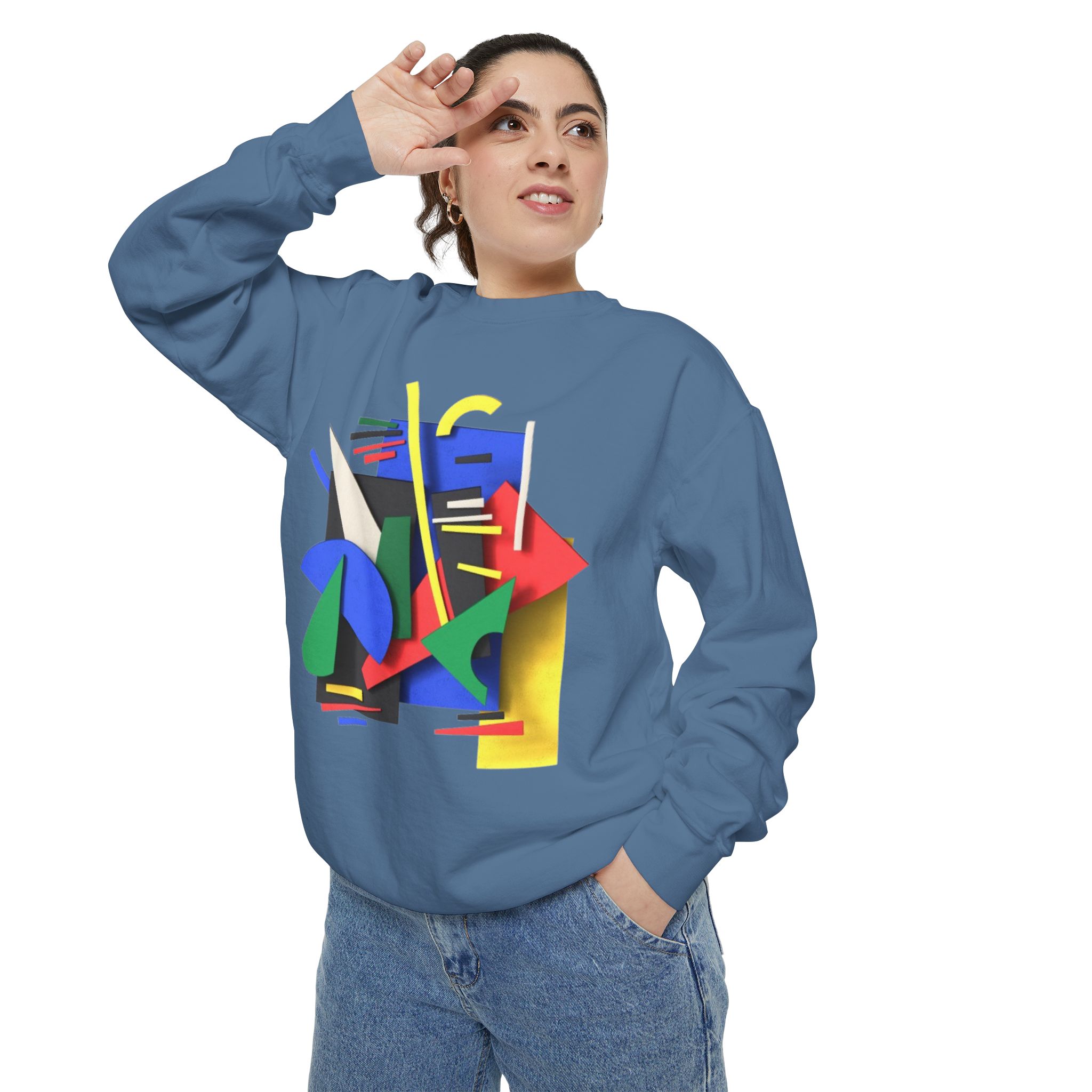 Abstract Geometric Crewneck Sweatshirt — Colorful 80s Retro Art Design - Image 71