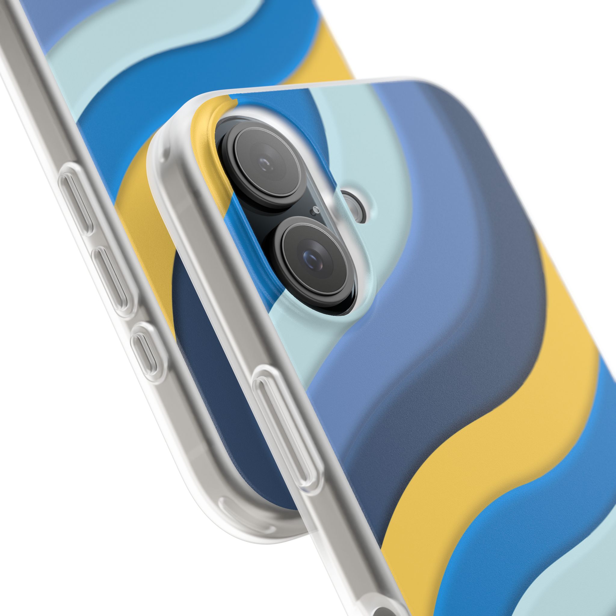 Retro Blue & Yellow Abstract Flexi Case— Wave Pattern Phone Case - Image 90