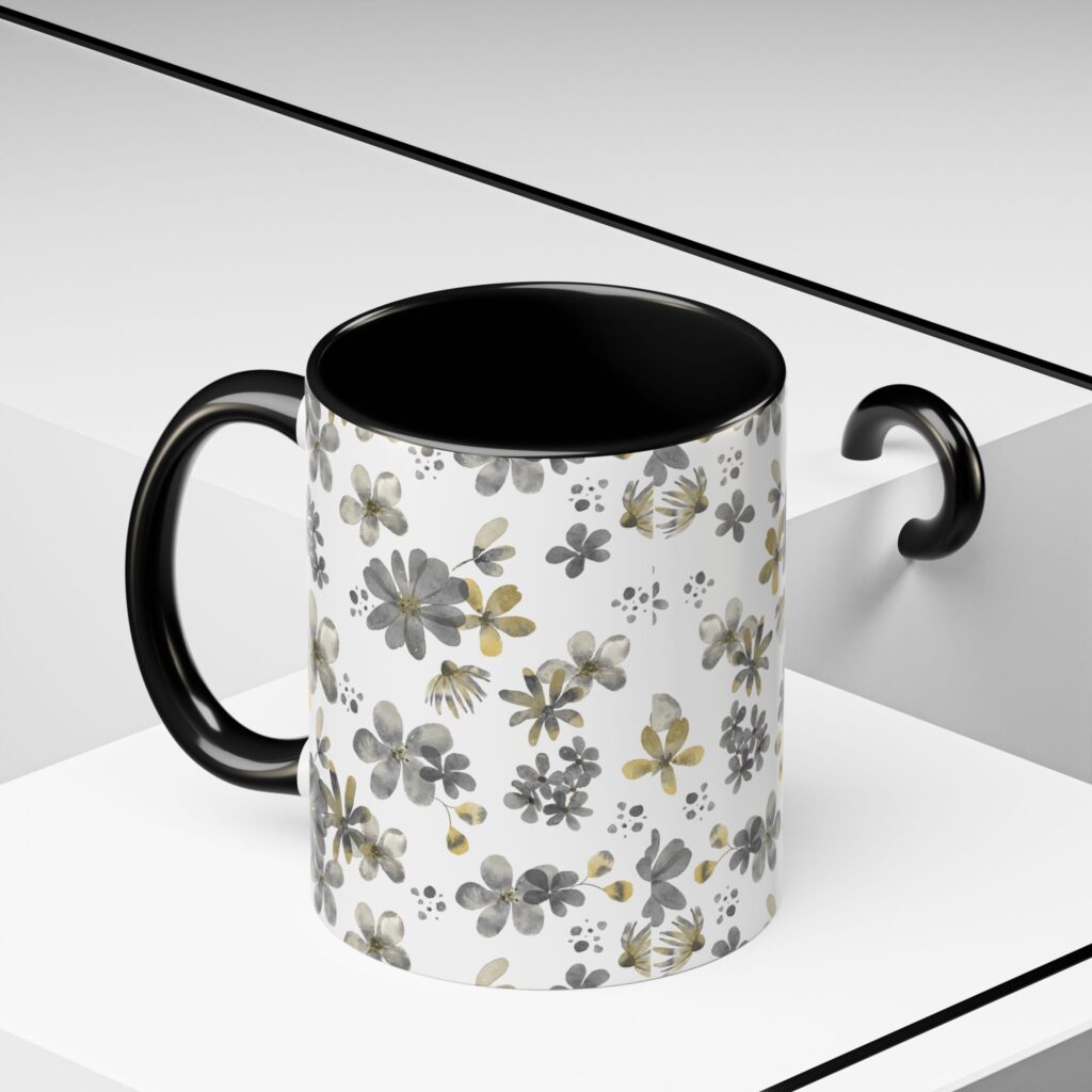 Floral Accent Coffee Mug — Neutral Watercolor Flowers (11/15oz)
