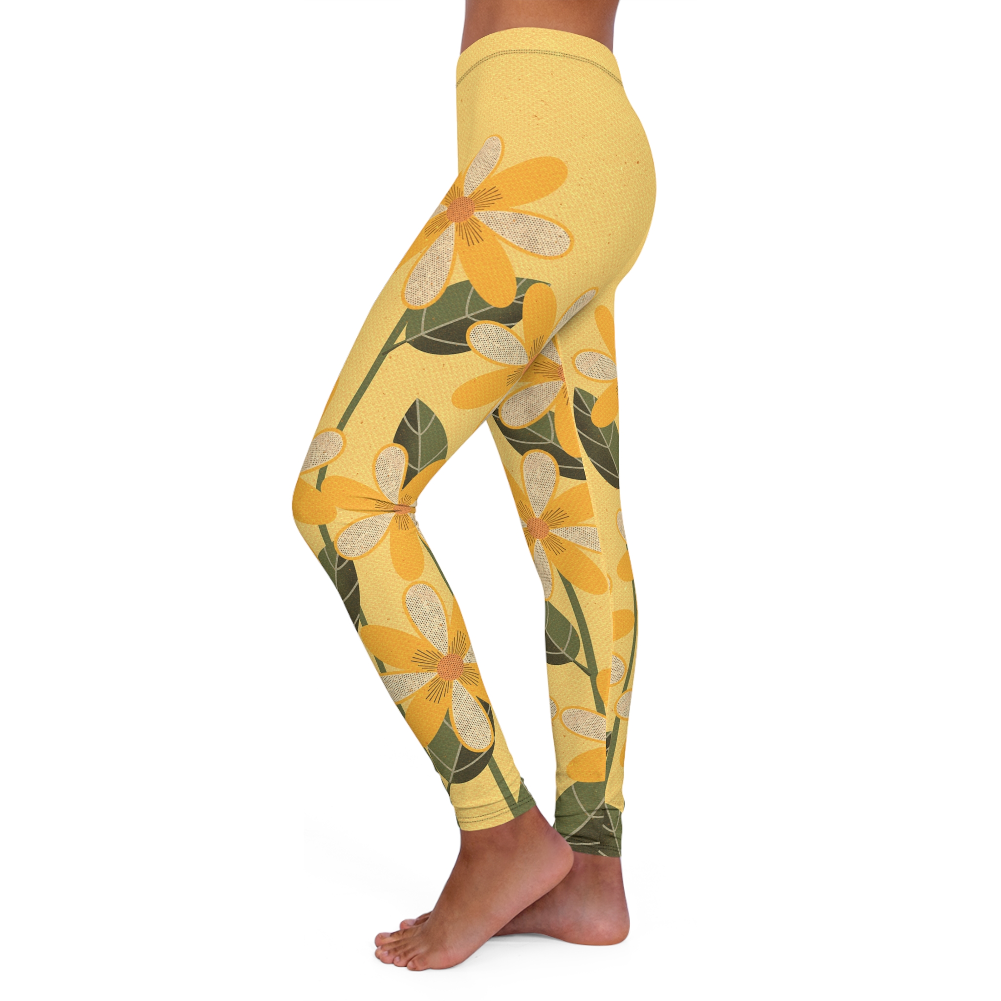 Playful Floral and Leaf Print Women's Casual Spandex Leggings - Image 4