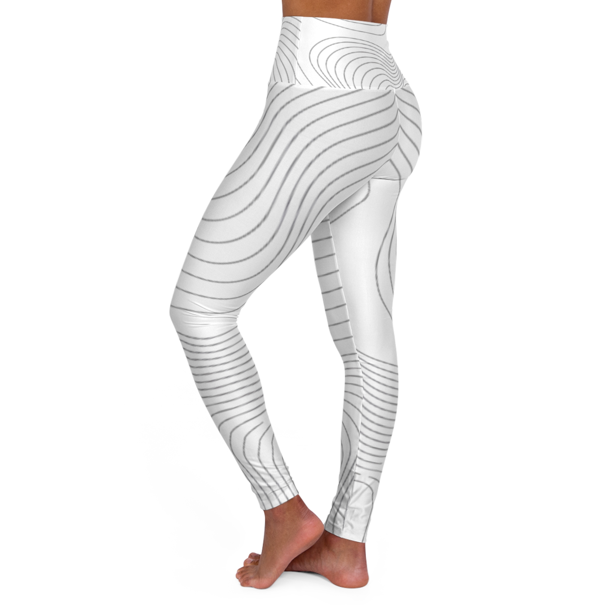 High-Waisted Yoga Leggings — Minimal Contour Line Pattern - Image 4