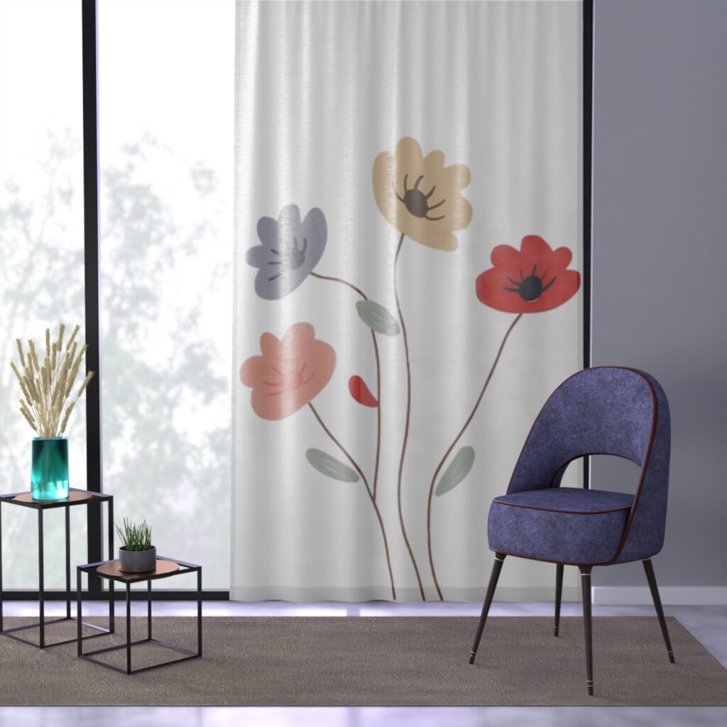 Sheer Floral Window Curtain - Modern Poppy Print for Living Room & Nursery