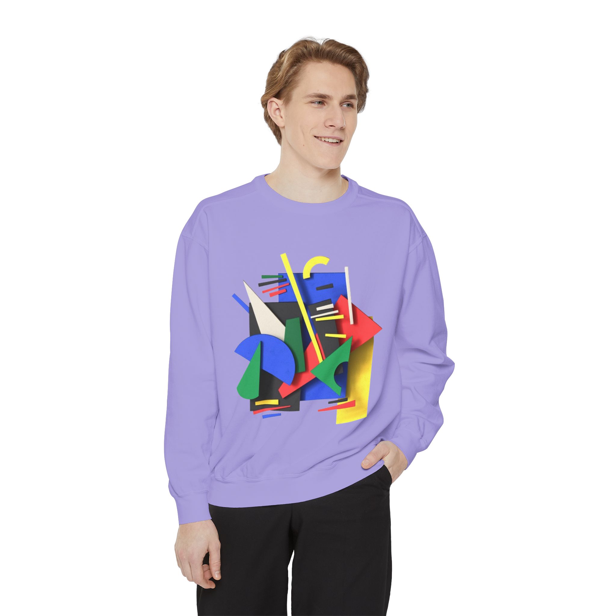 Abstract Geometric Crewneck Sweatshirt — Colorful 80s Retro Art Design - Image 81