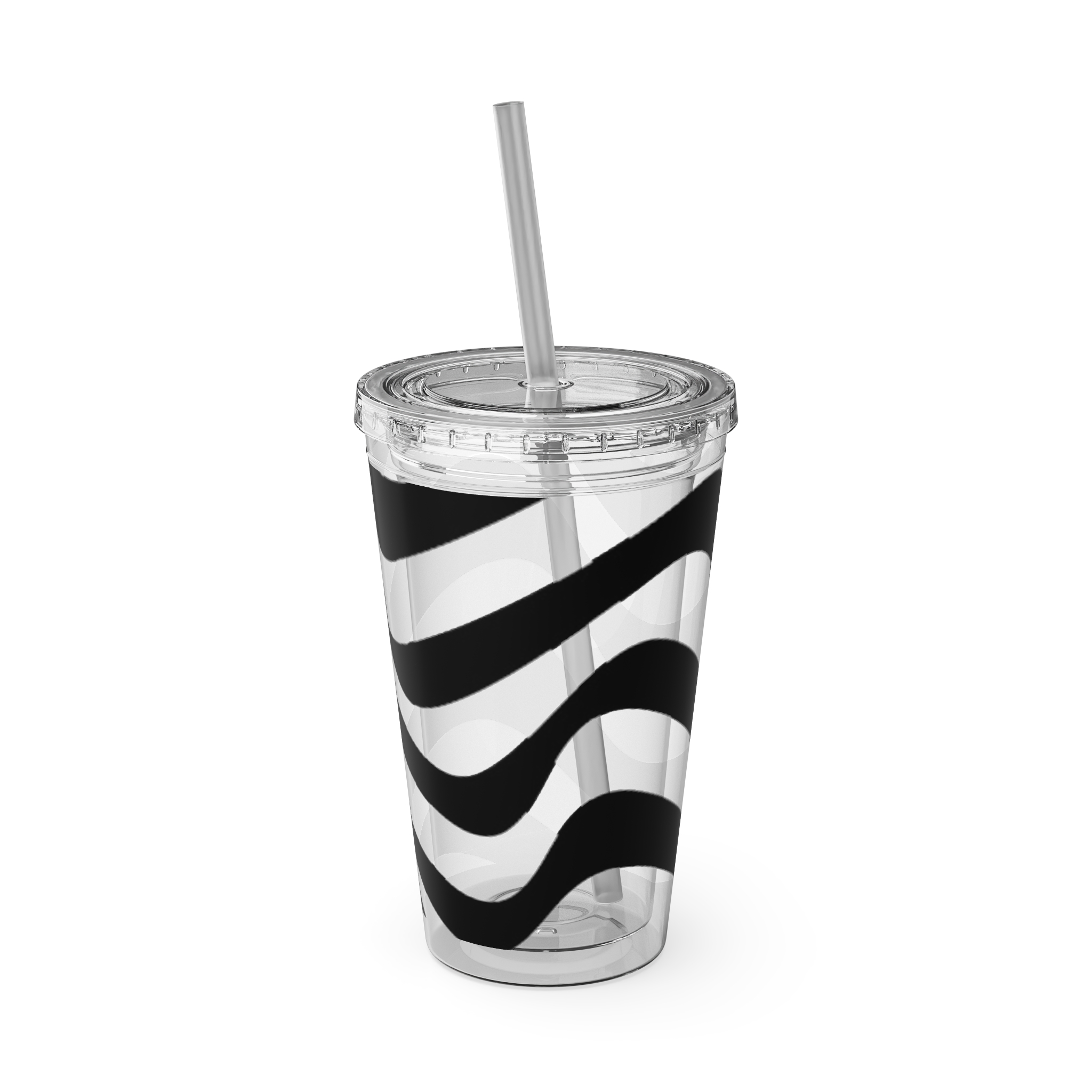 Wavy Stripes 16oz Tumbler with Straw — Black Brushstroke Design - Image 3