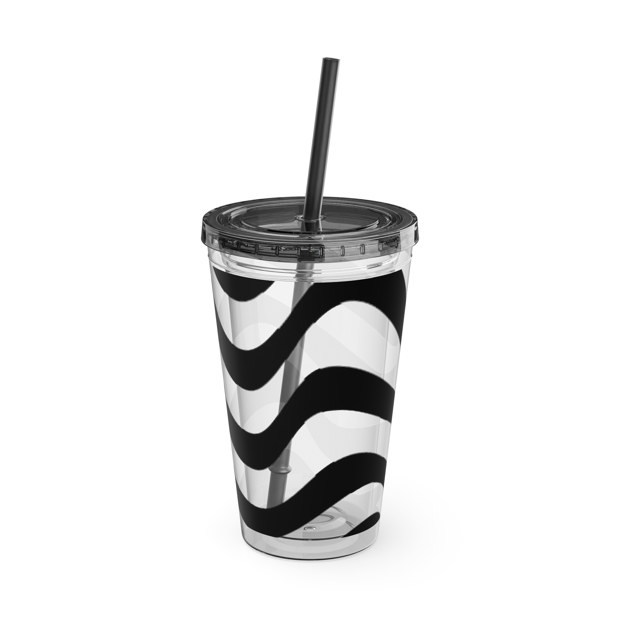 Wavy Stripes 16oz Tumbler with Straw — Black Brushstroke Design - Image 9