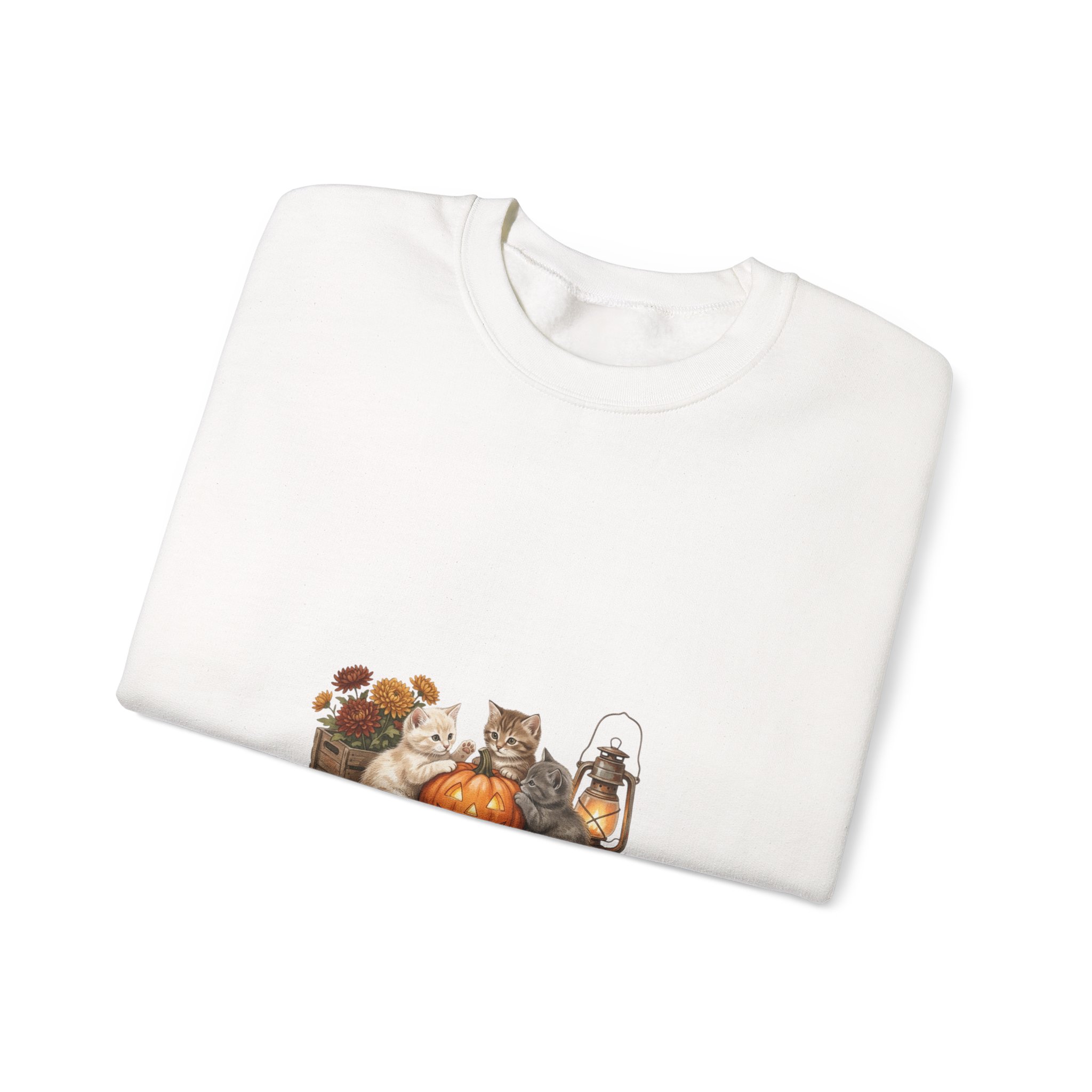 Pumpkin Patch Cats Crewneck Sweatshirt | Autumn Leaves, Harvest Pumpkin Season - Image 3