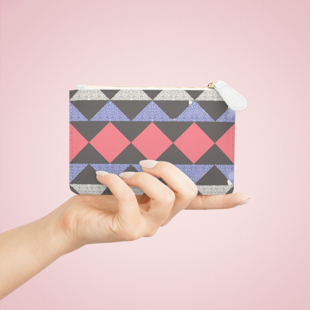 Geometric Coral Diamond Mini Clutch Bag – Modern Tribal Pattern Wristlet