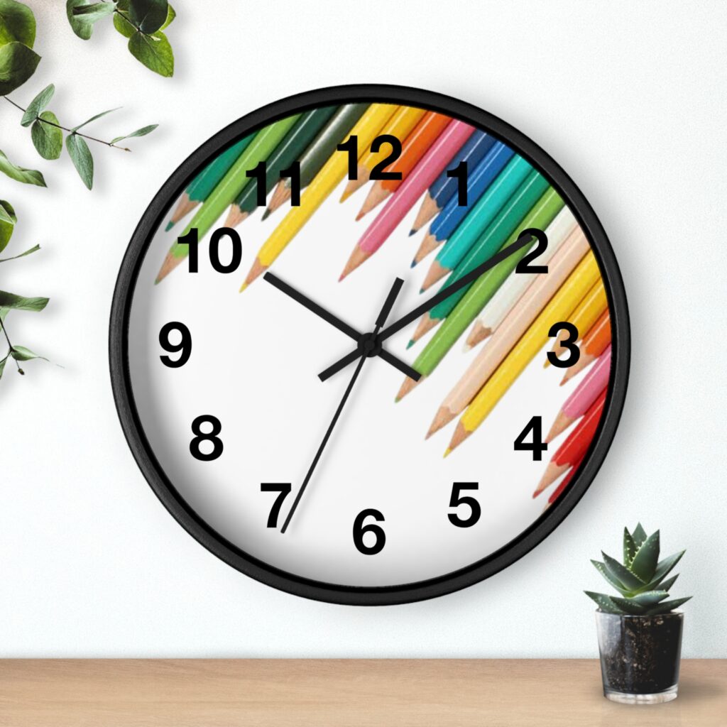 Color Pencil Wall Clock — Vibrant Classroom & Artist Desk Clock