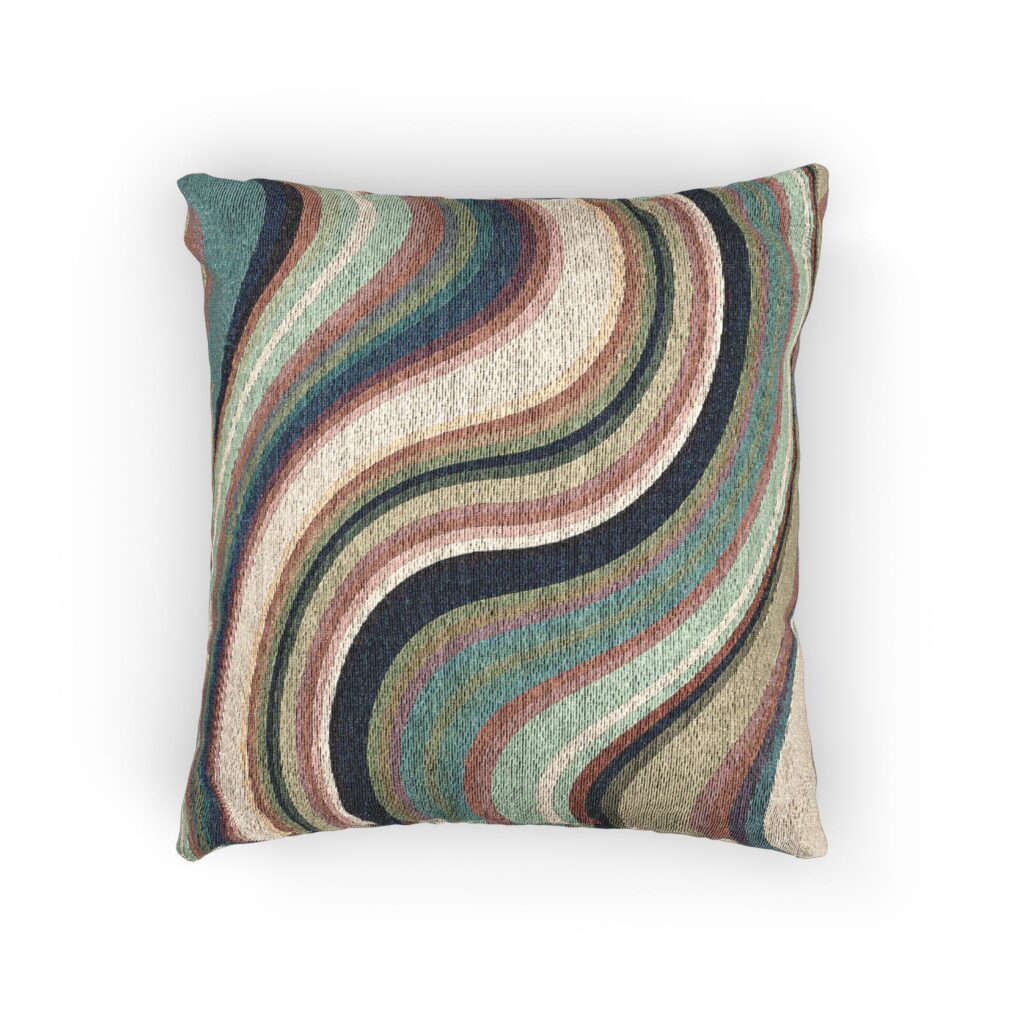 Woven Pillow — Retro Swirl Tapestry Throw Pillow (Earthy Teal, Rust & Cream)