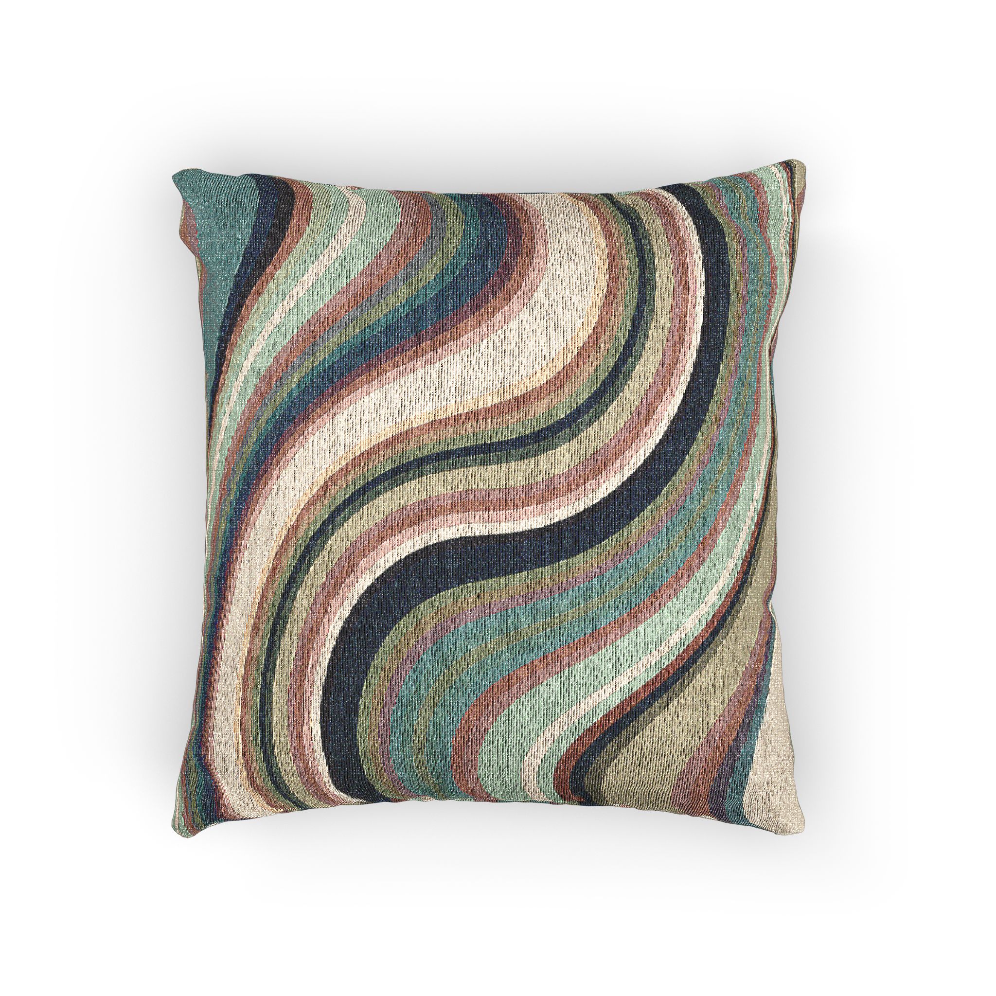 Woven Pillow — Retro Swirl Tapestry Throw Pillow (Earthy Teal, Rust & Cream)