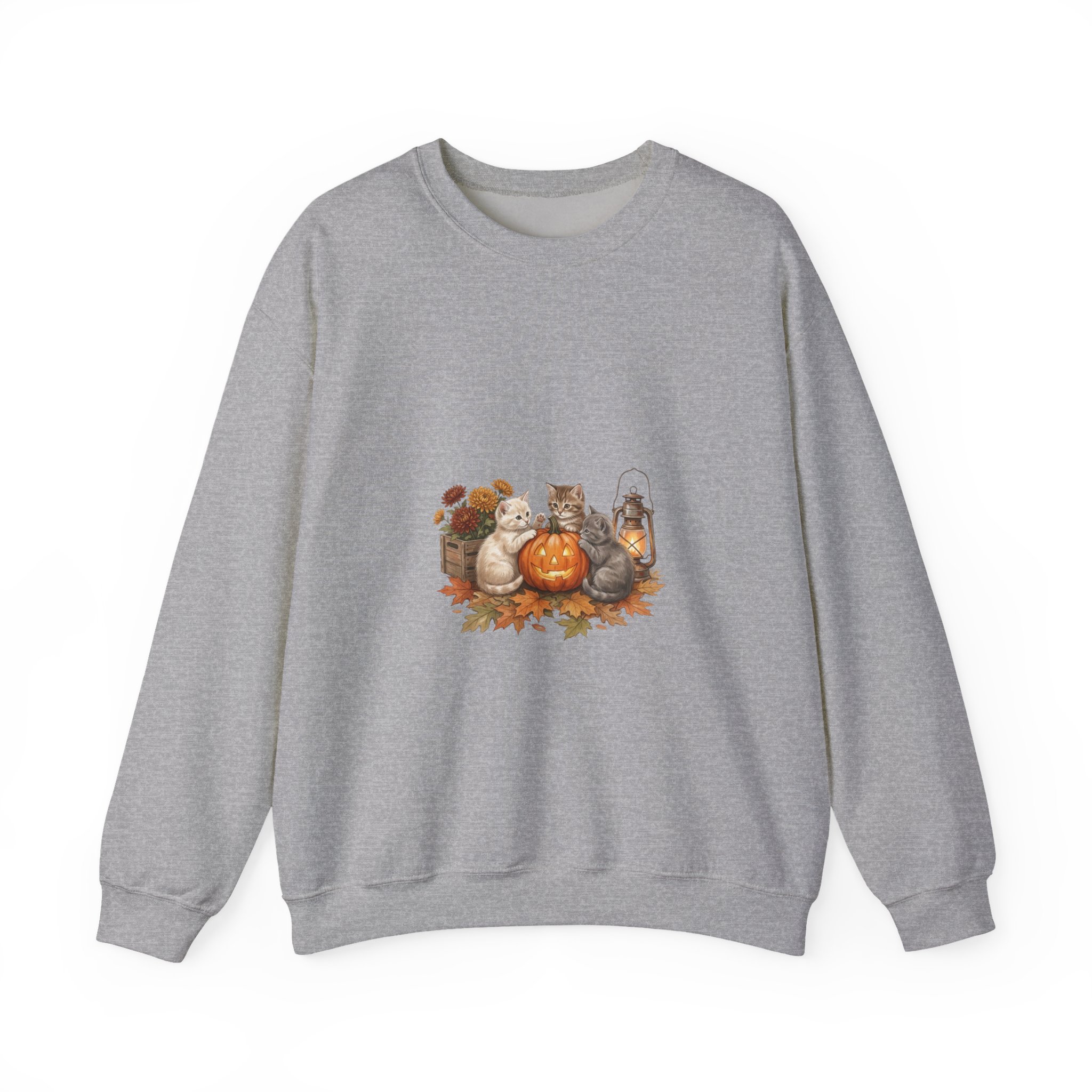 Pumpkin Patch Cats Crewneck Sweatshirt | Autumn Leaves, Harvest Pumpkin Season - Image 13
