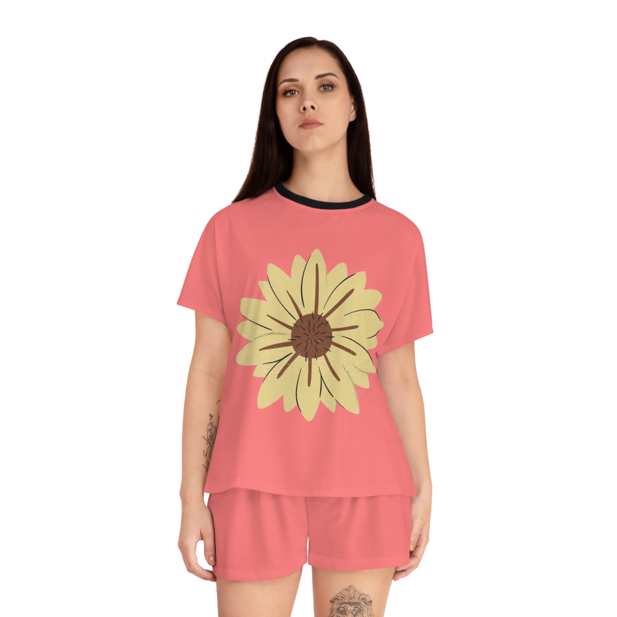 Sunflower Sleep Set — Women's Coral Short Pajama Set - Image 8