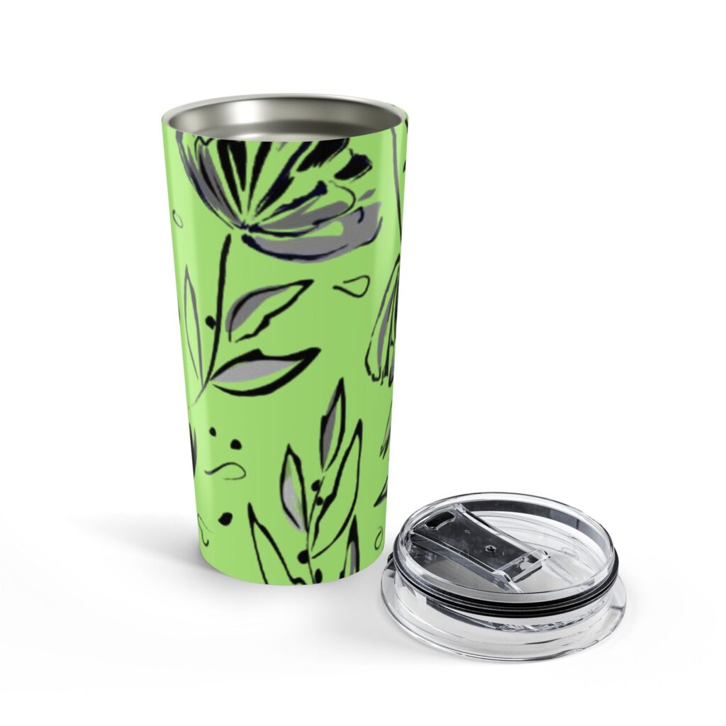 20oz Floral Tumbler — Lime Green Brushstroke Flower Travel Cup