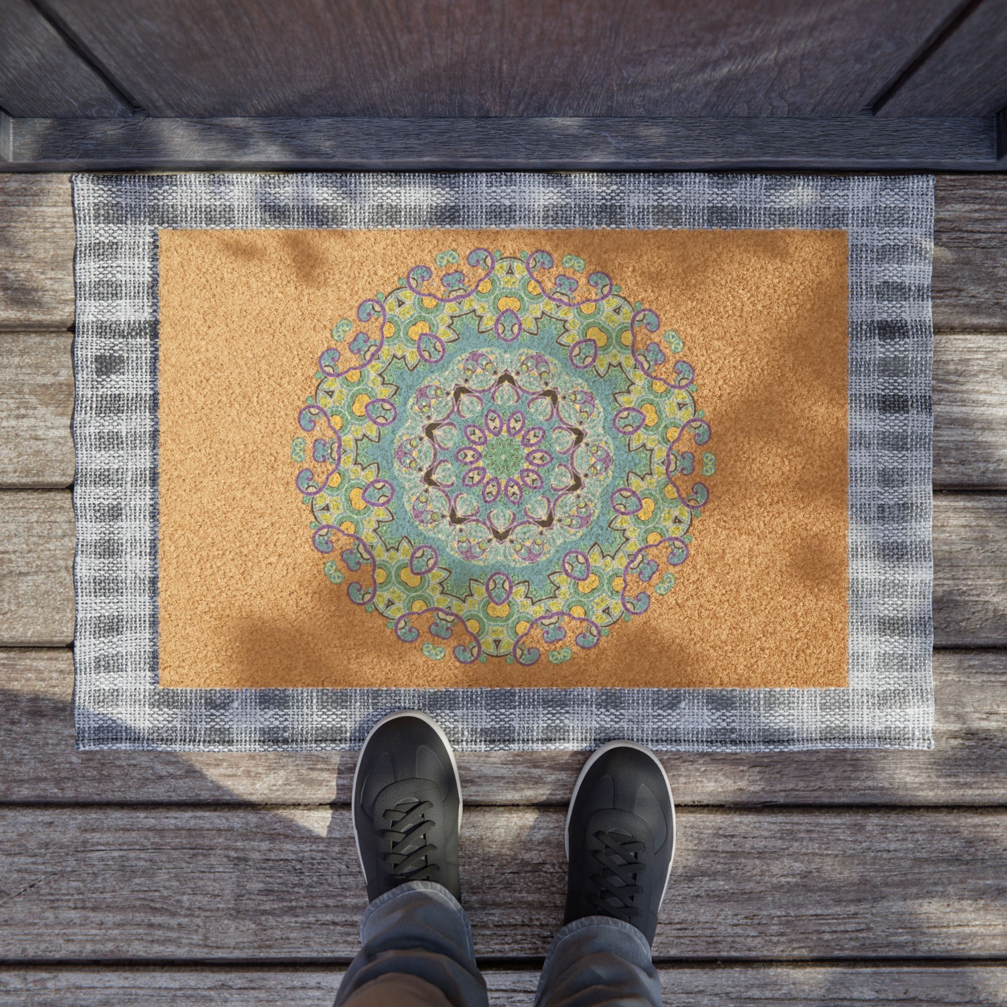 Boho Mandala Doormat – Colorful Turquoise Entry Mat - Image 4