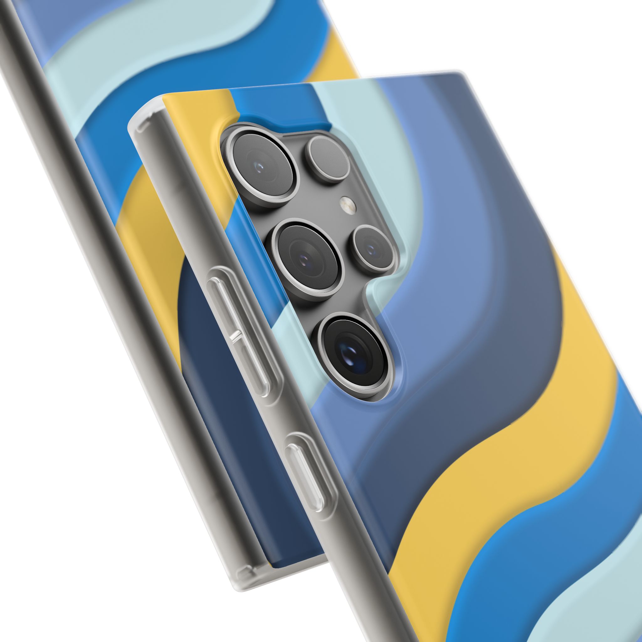 Retro Blue & Yellow Abstract Flexi Case— Wave Pattern Phone Case - Image 103