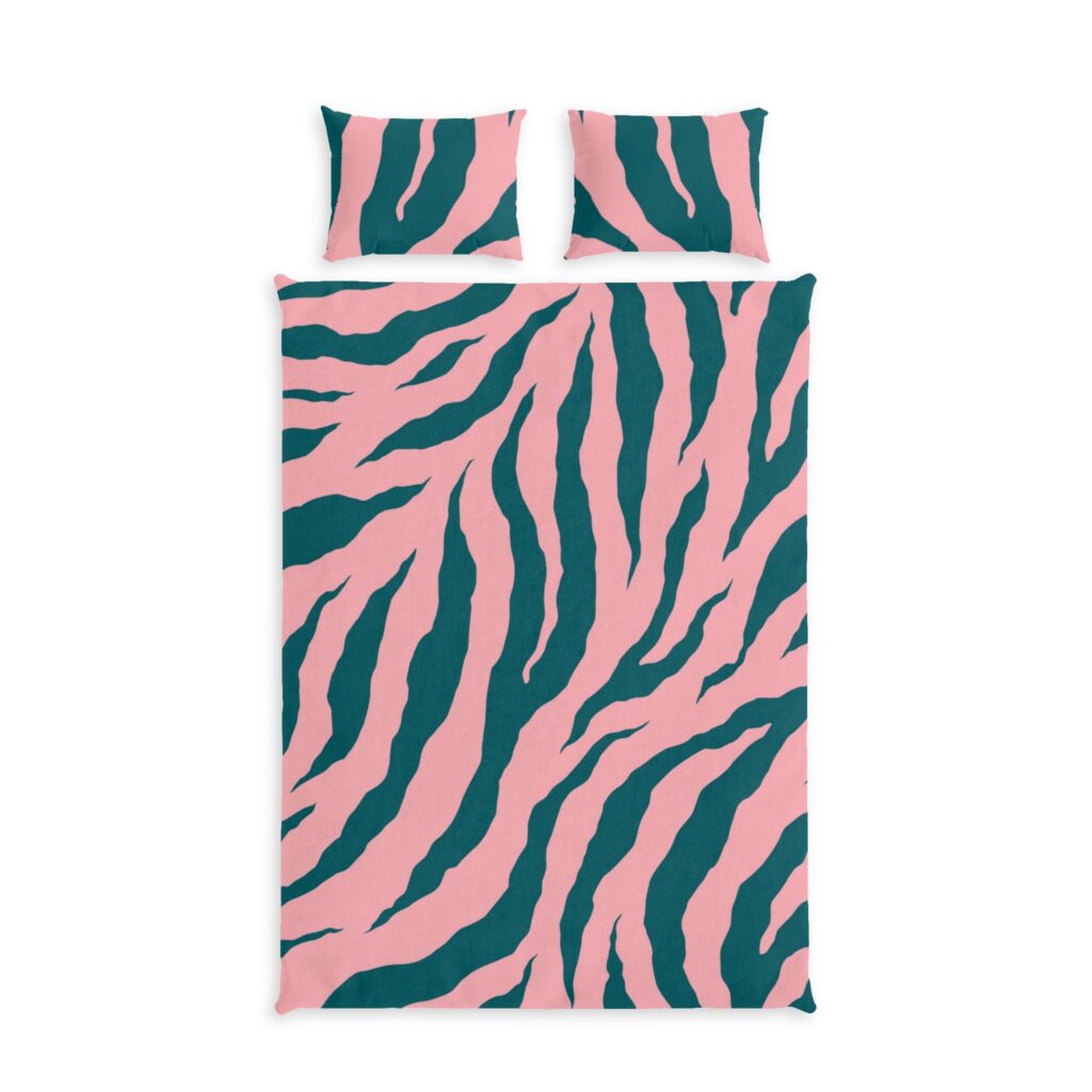 Teal & Pink Zebra Cotton Duvet Cover Set — Bold Animal Print Bedding