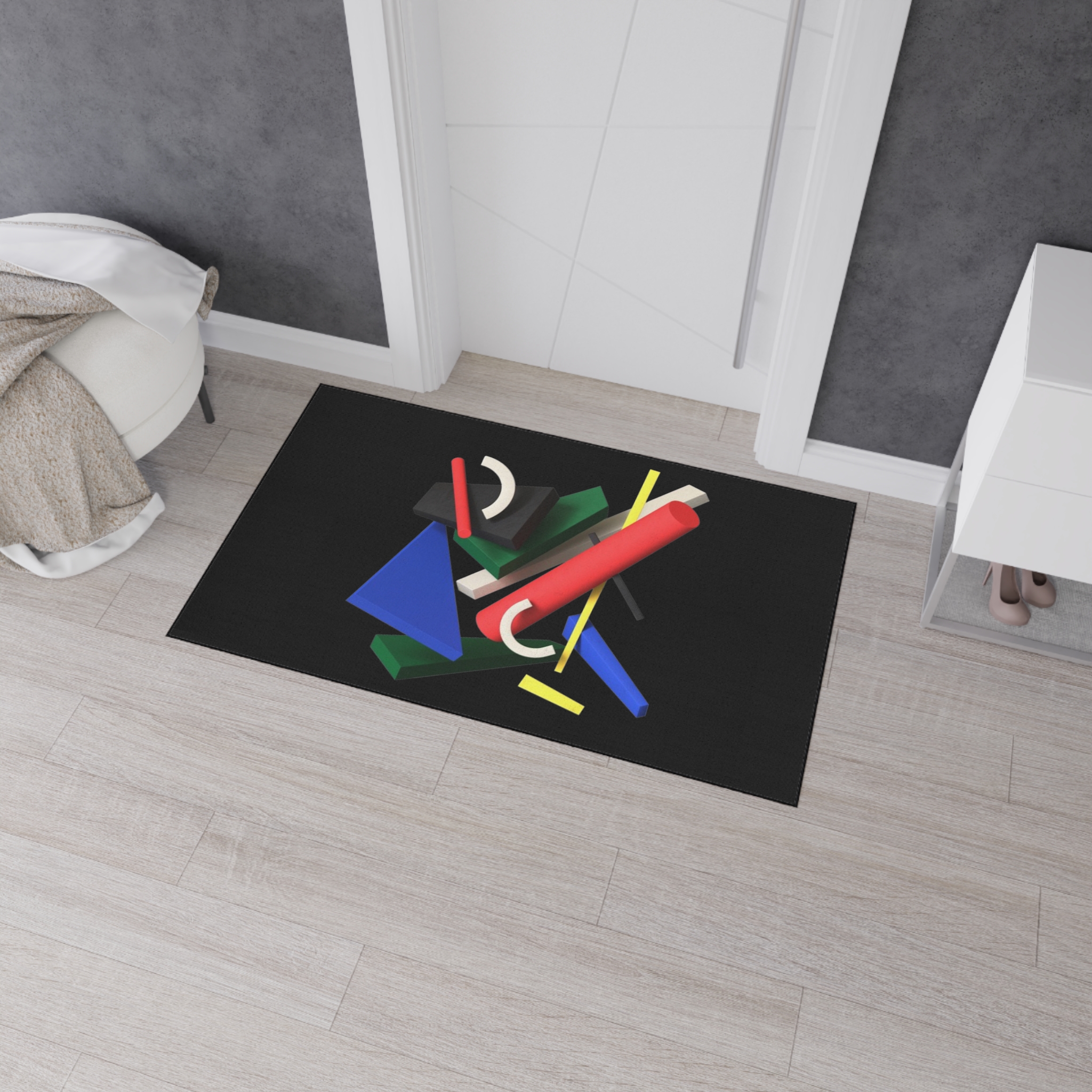 Abstract Geometric Heavy Duty Floor Mat — Modern Colorful Shapes on Black - Image 8