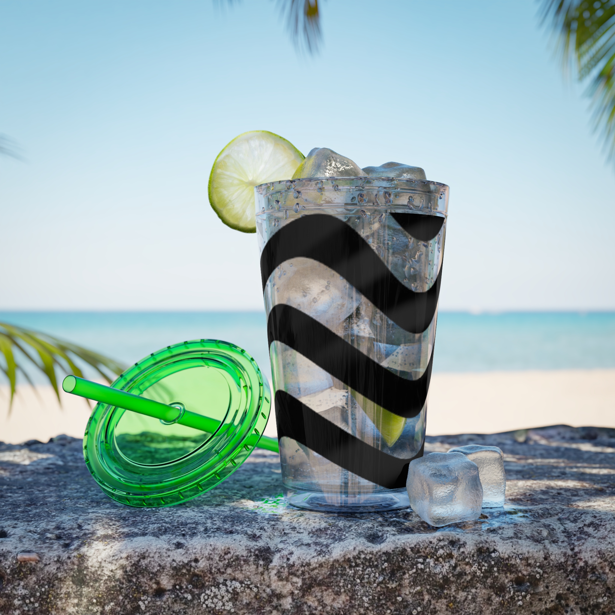 Wavy Stripes 16oz Tumbler with Straw — Black Brushstroke Design - Image 25