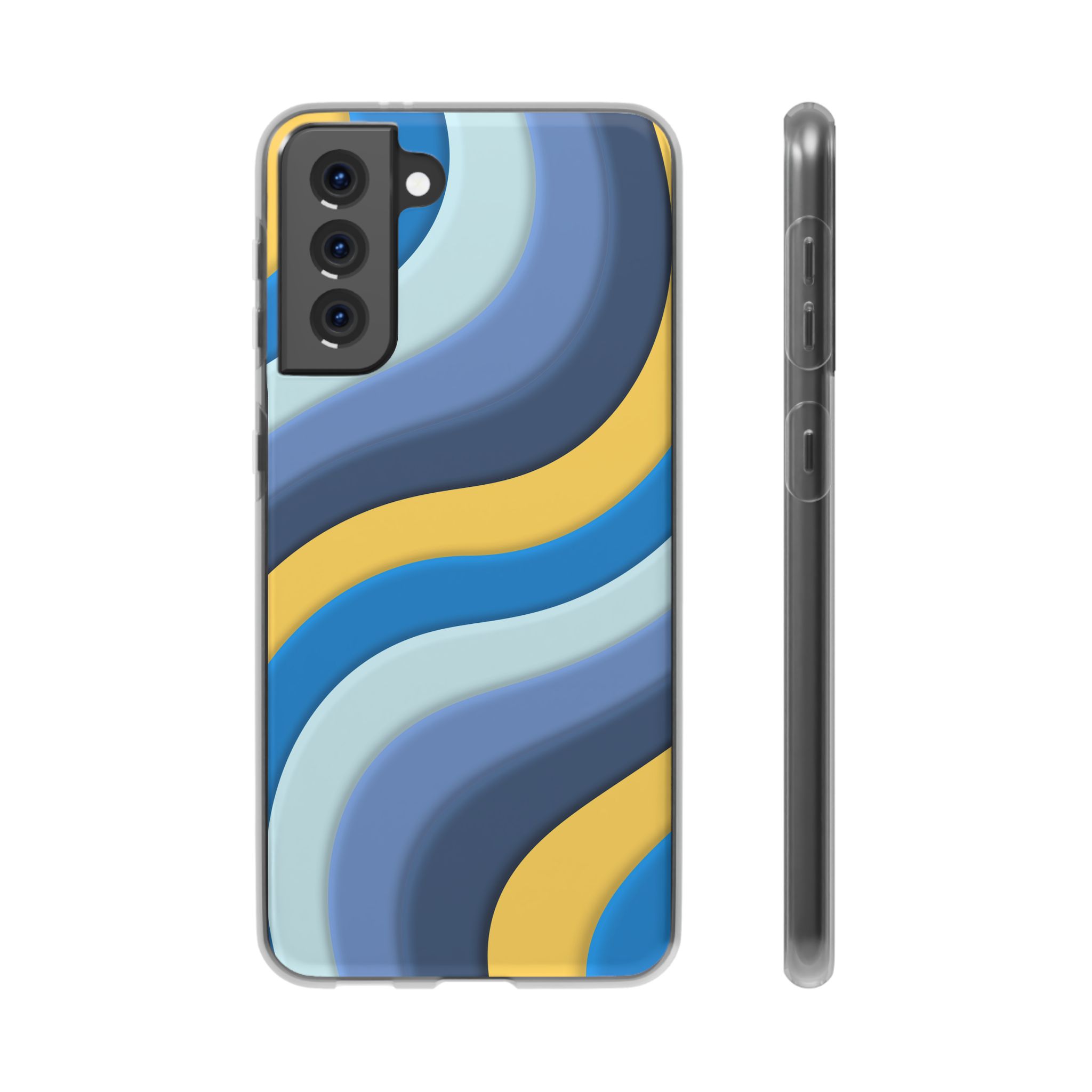Retro Blue & Yellow Abstract Flexi Case— Wave Pattern Phone Case - Image 4