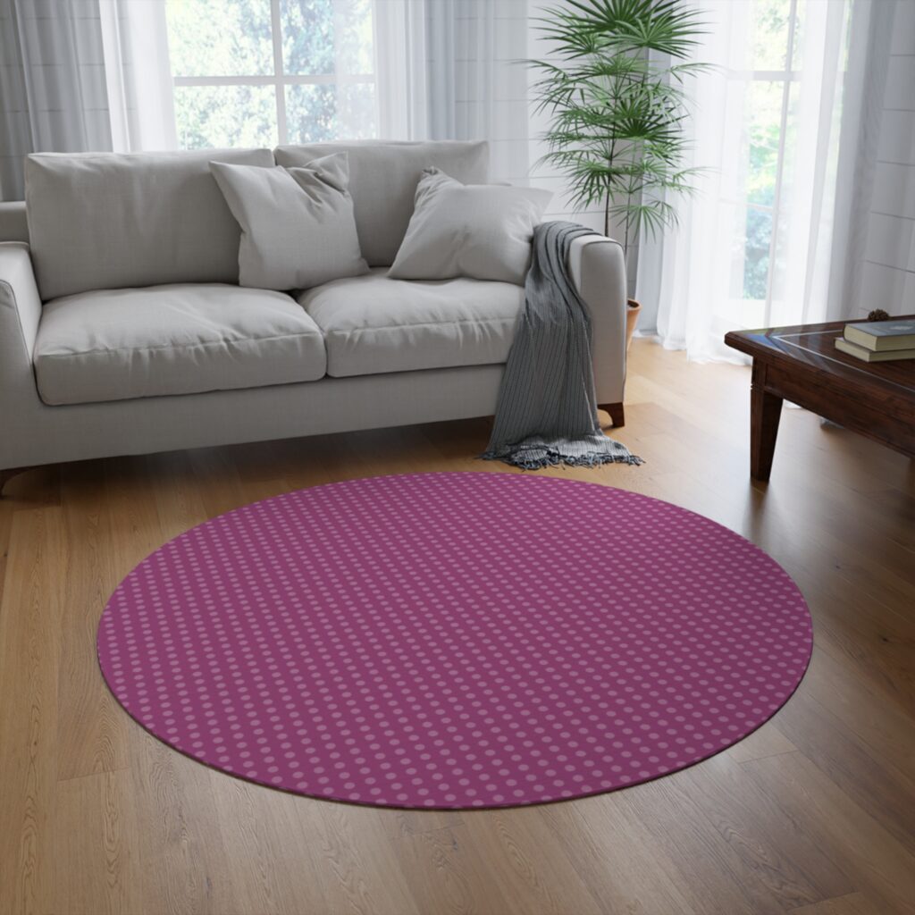 Round Accent Rug - Textured Plum & Grey Modern Area Mat