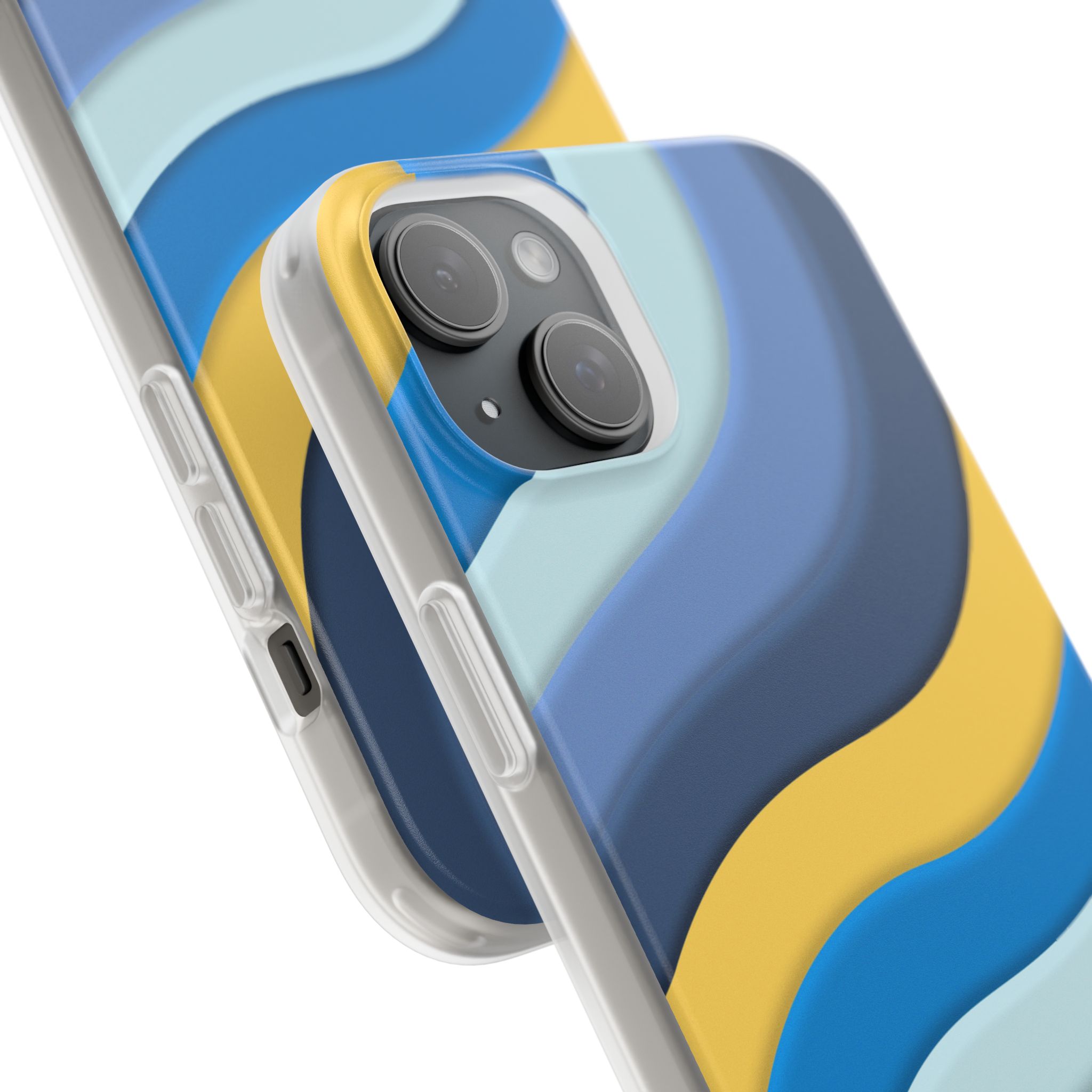 Retro Blue & Yellow Abstract Flexi Case— Wave Pattern Phone Case - Image 77
