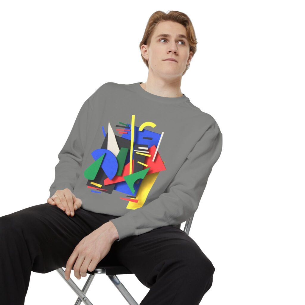 Abstract Geometric Crewneck Sweatshirt — Colorful 80s Retro Art Design