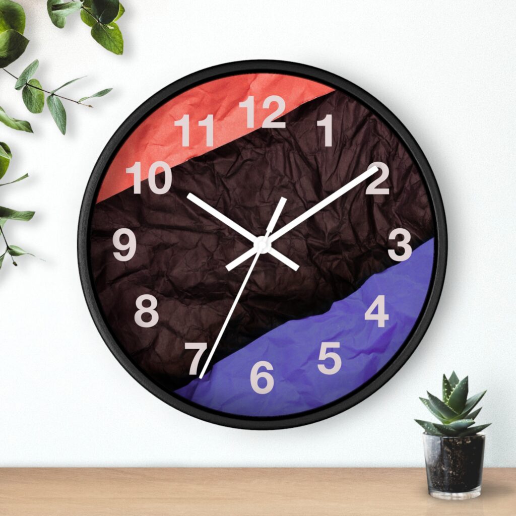 Abstract Crumpled Paper Wall Clock — Modern Tri-Color Minimalist Home Decor
