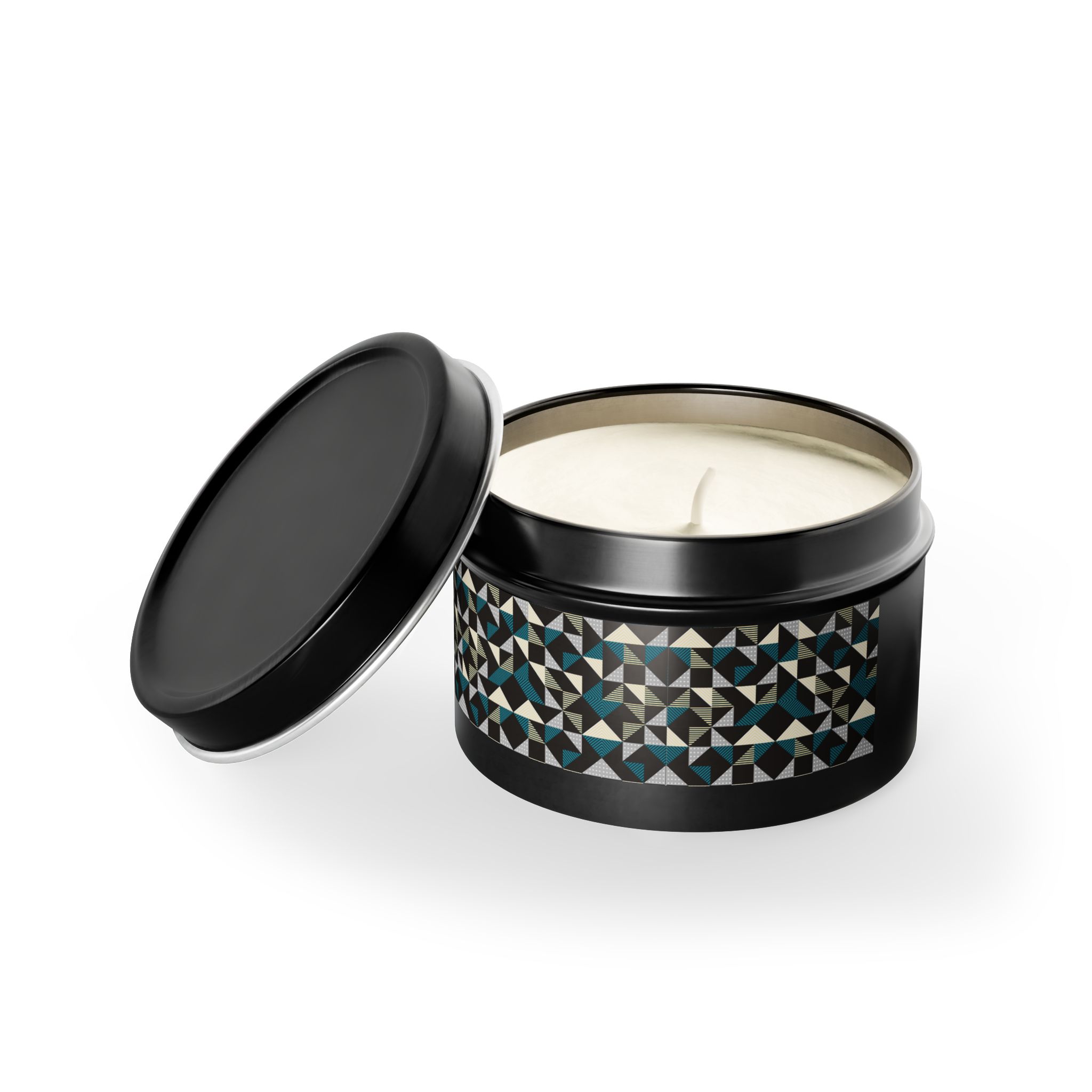 Geometric Triangle Tin Candle — Modern Teal & Grey Scented Candle - Image 76
