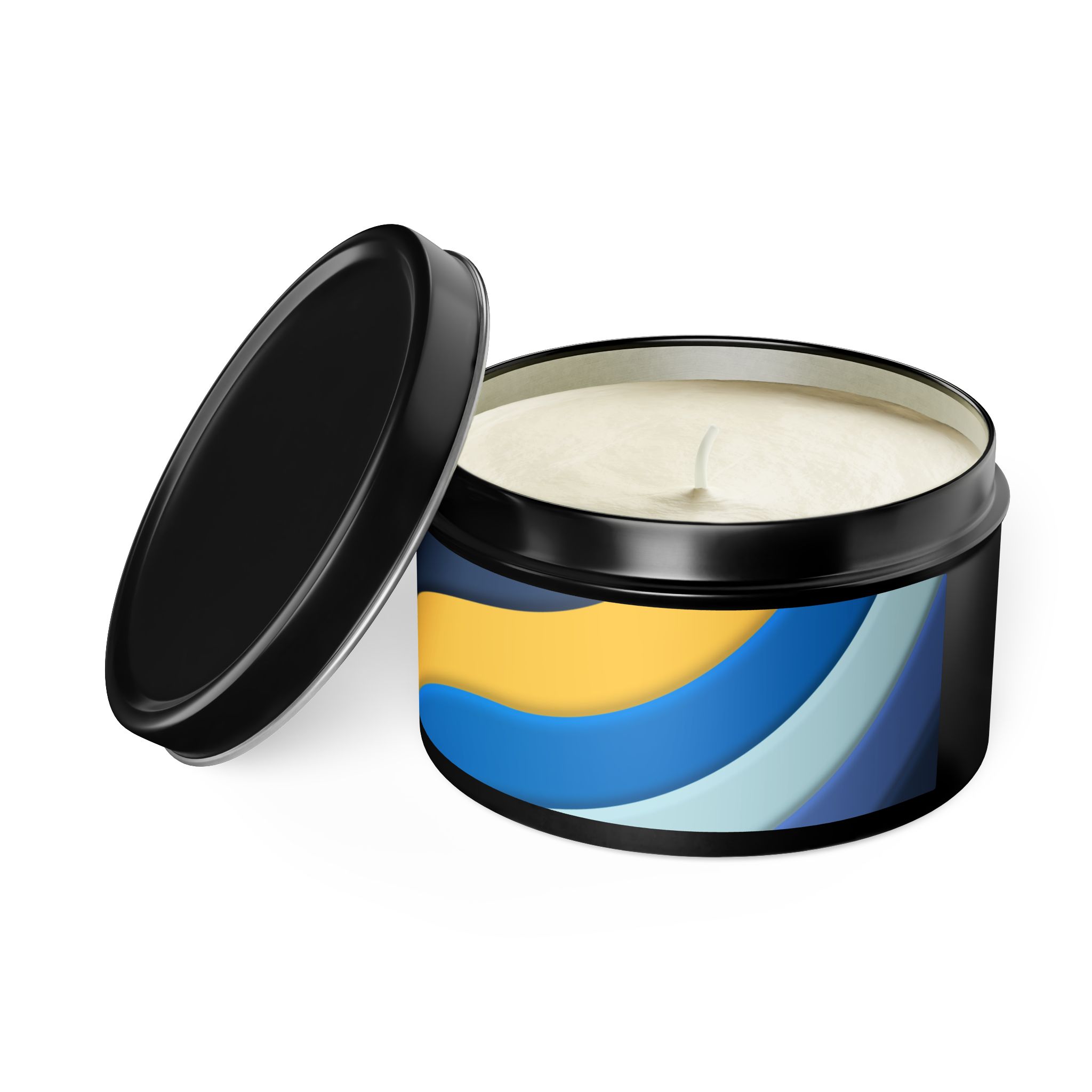 Blue & Gold Wave Tin Candle — Coastal Scented Soy Candle in Travel Tin - Image 99