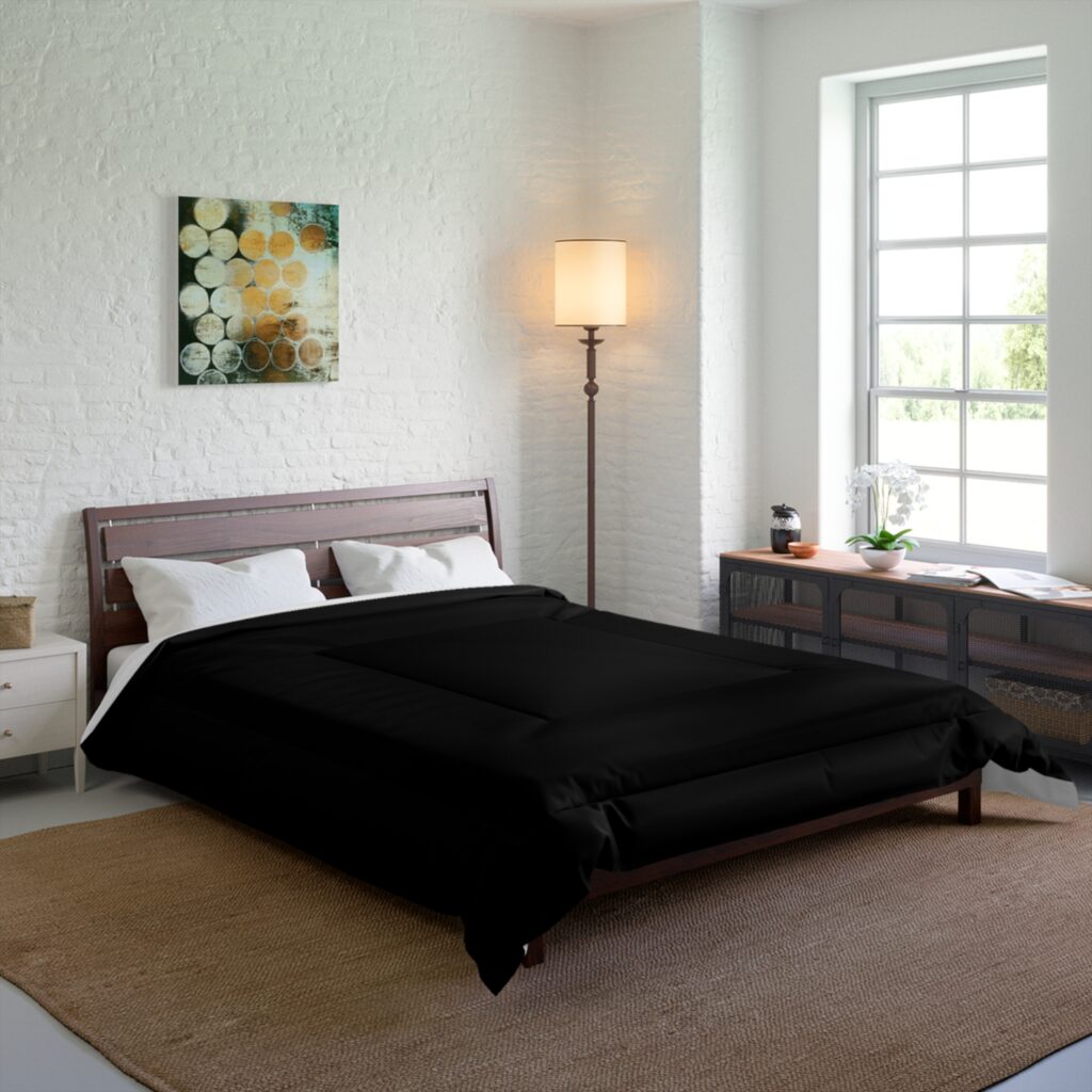 Black Solid Comforter — Minimal Modern Bedding for Bedroom
