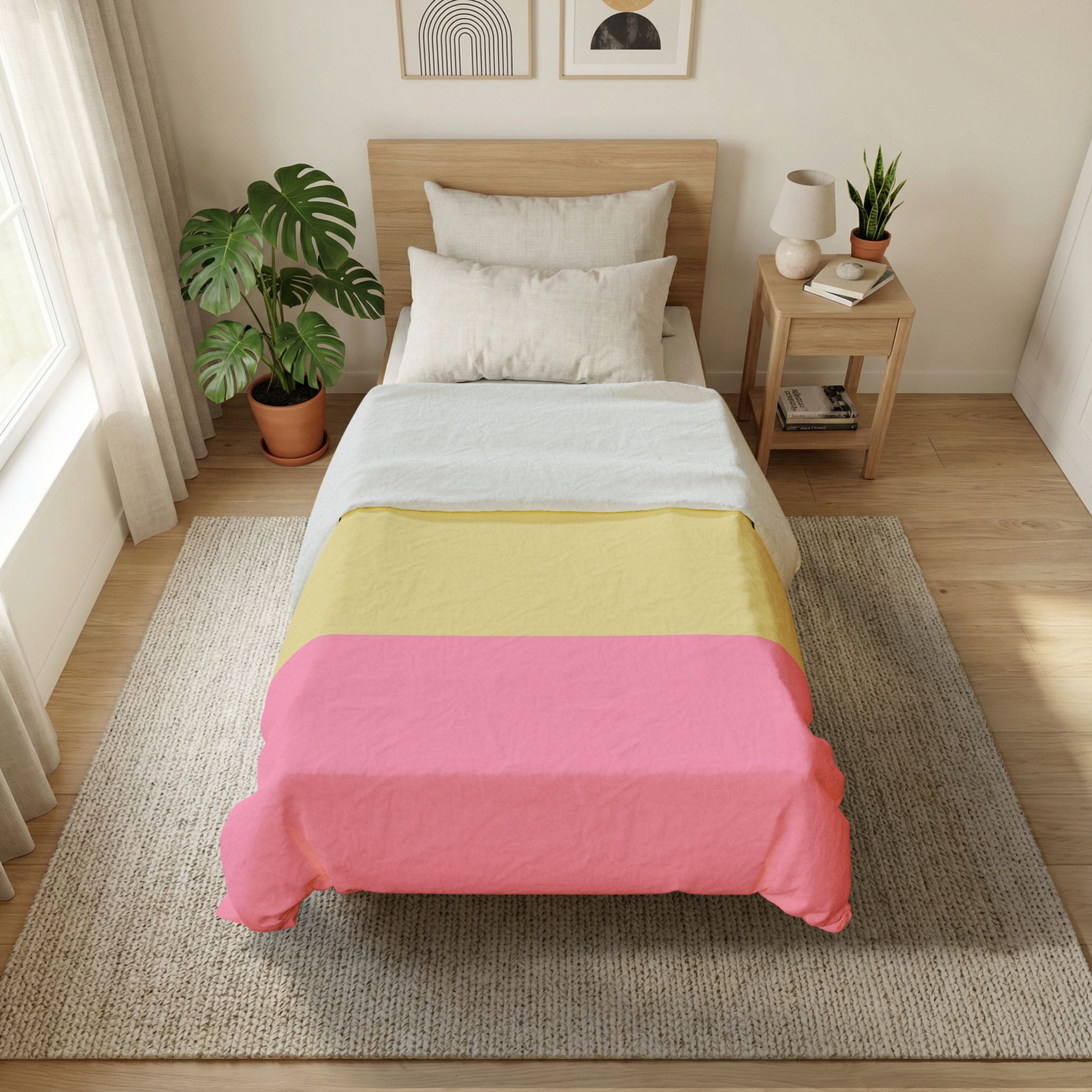 Pastel Stripes Cotton Duvet Cover — Blue Yellow Pink Colorblock Bedding - Image 4
