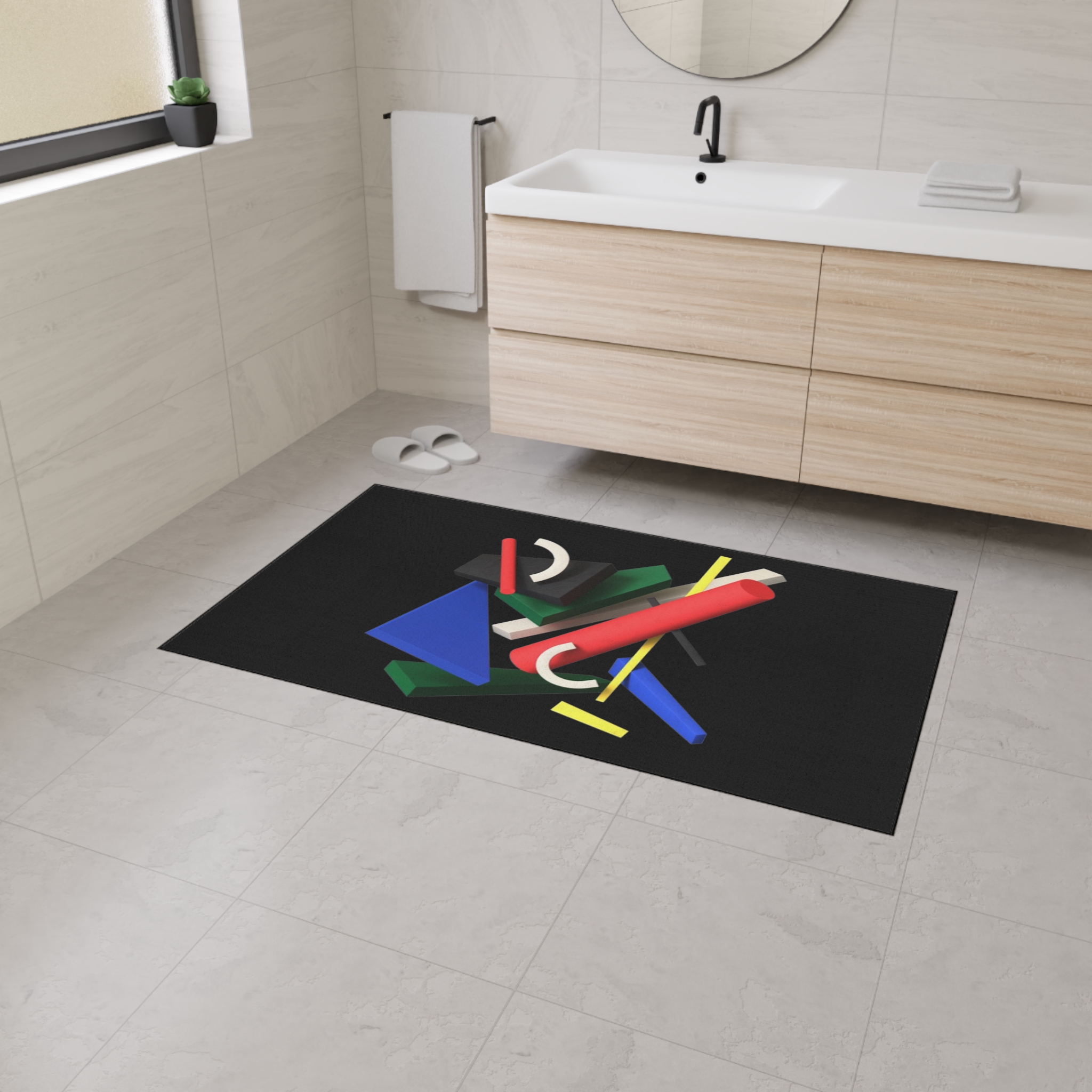 Abstract Geometric Heavy Duty Floor Mat — Modern Colorful Shapes on Black - Image 7