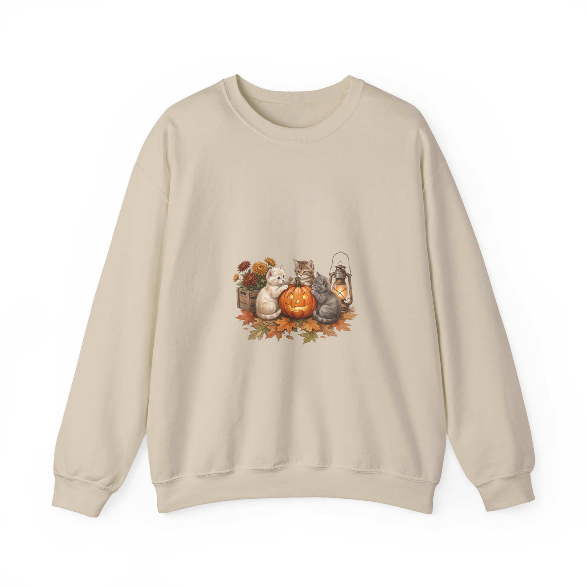 Pumpkin Patch Cats Crewneck Sweatshirt | Autumn Leaves, Harvest Pumpkin Season - Image 9
