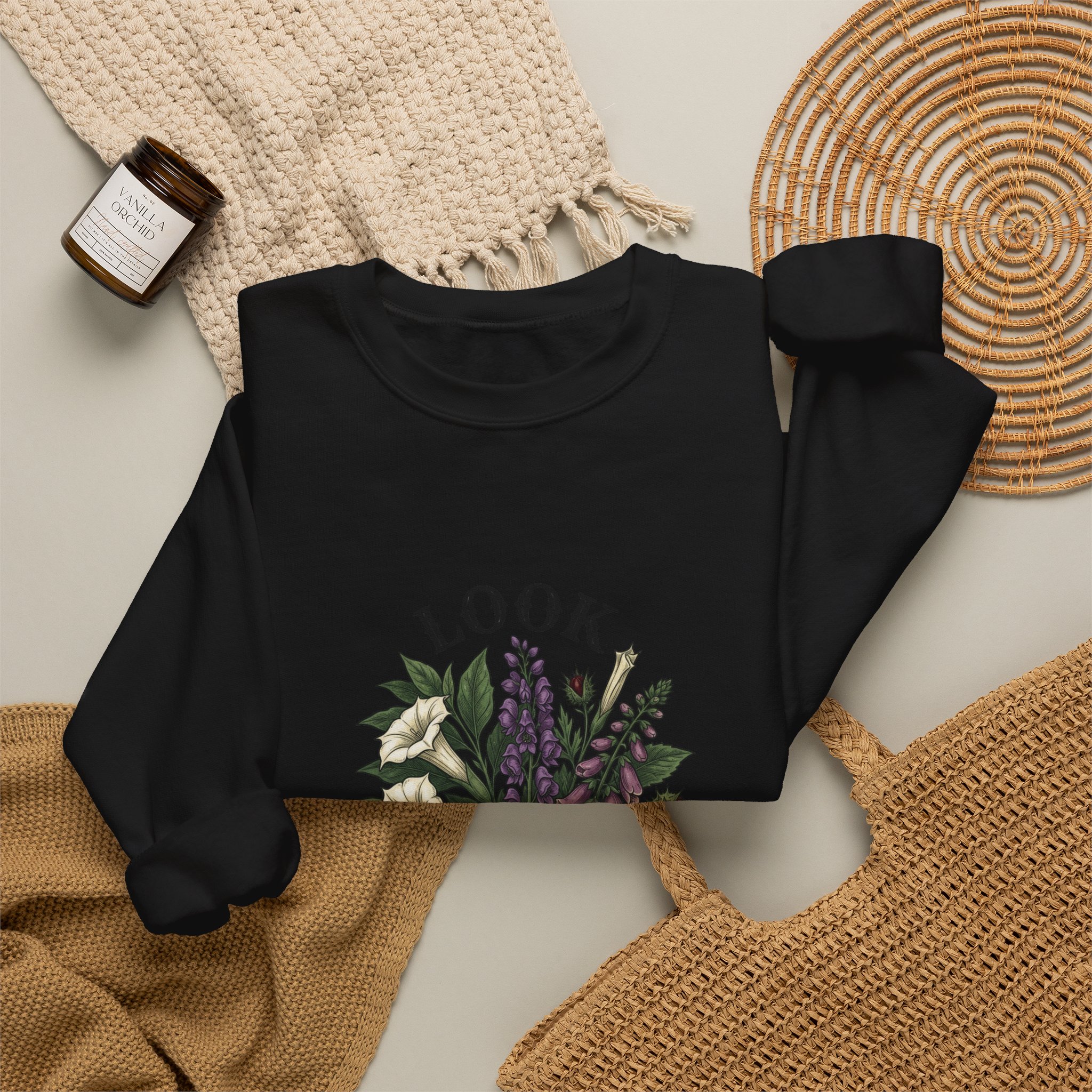 Look Don't Touch sweatshirt | Gothic botanicals floral crest - Image 8